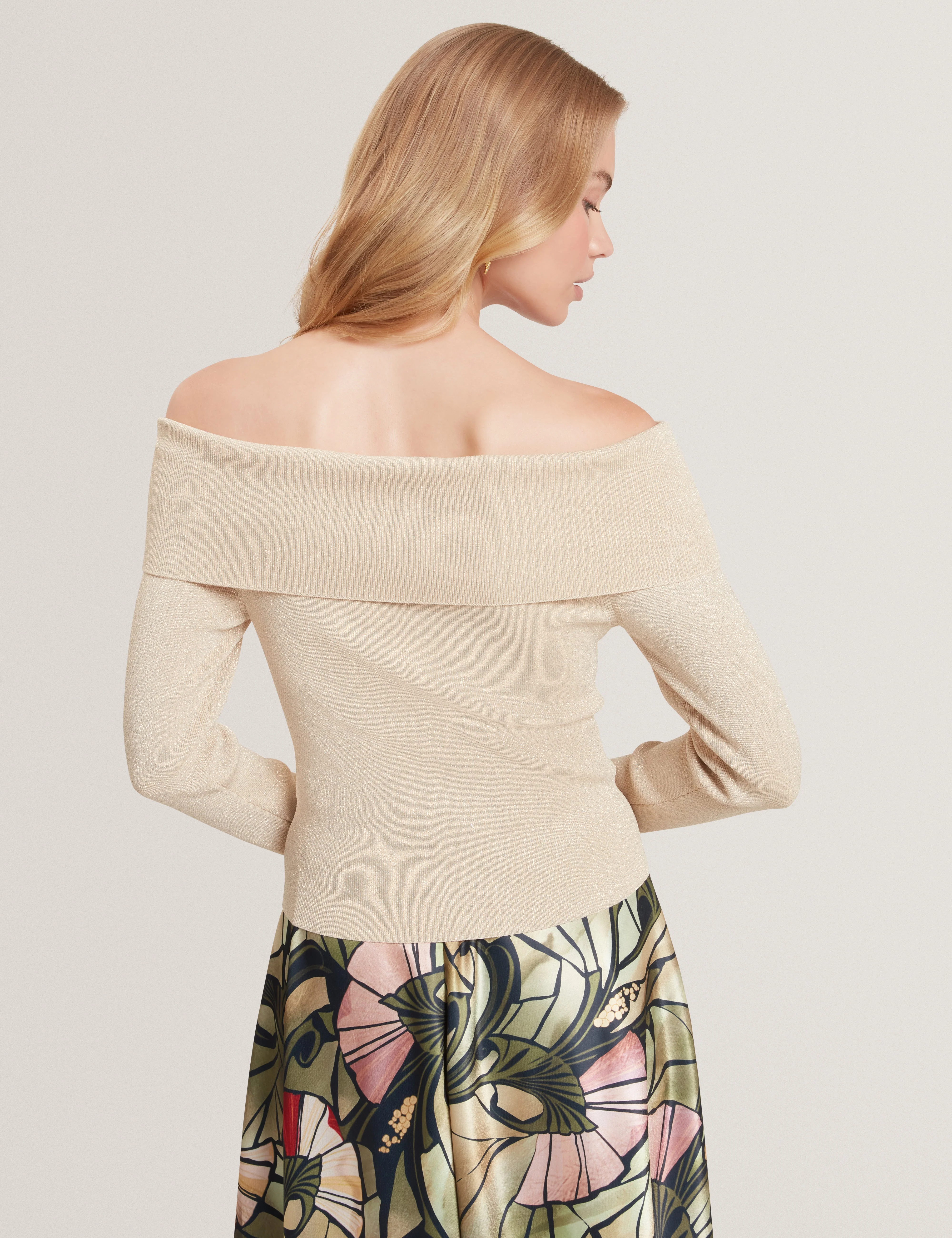 Laycii Off The Shoulder Metallic Knit Top Natural - Image 5
