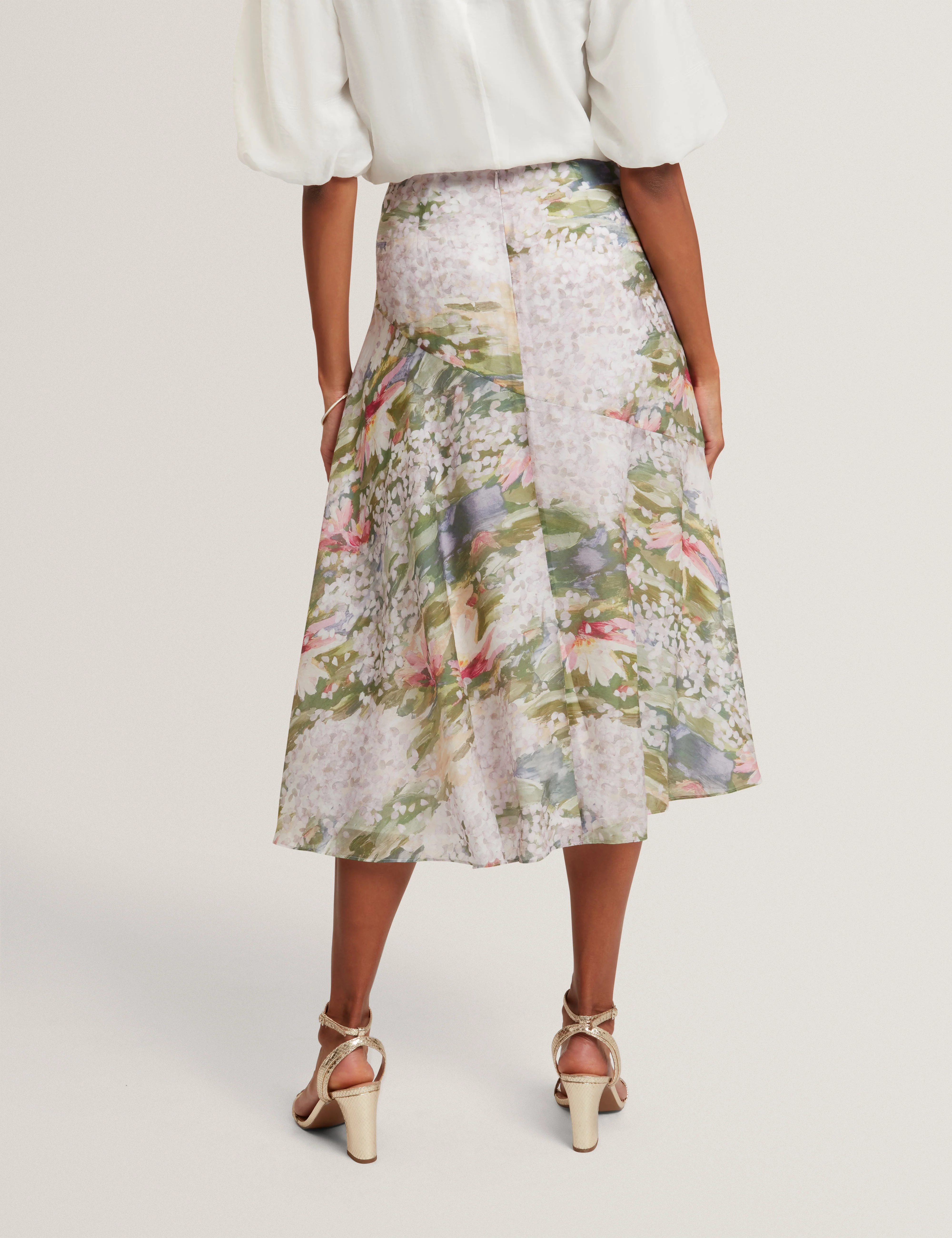 Layda Printed Midi Skirt With Diagonal Seam Detail Pink - Image 4