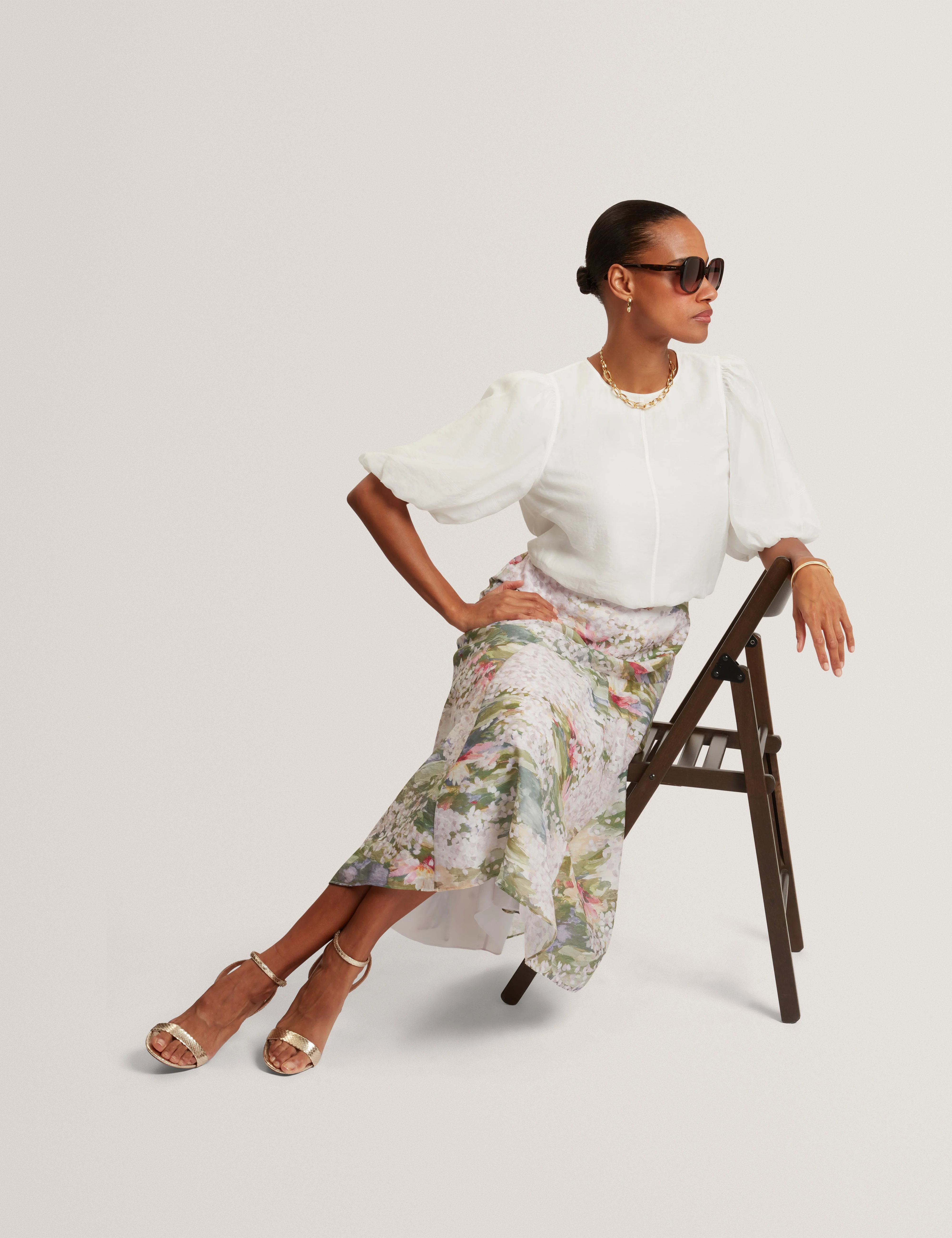 Layda Printed Midi Skirt With Diagonal Seam Detail Pink - Image 6