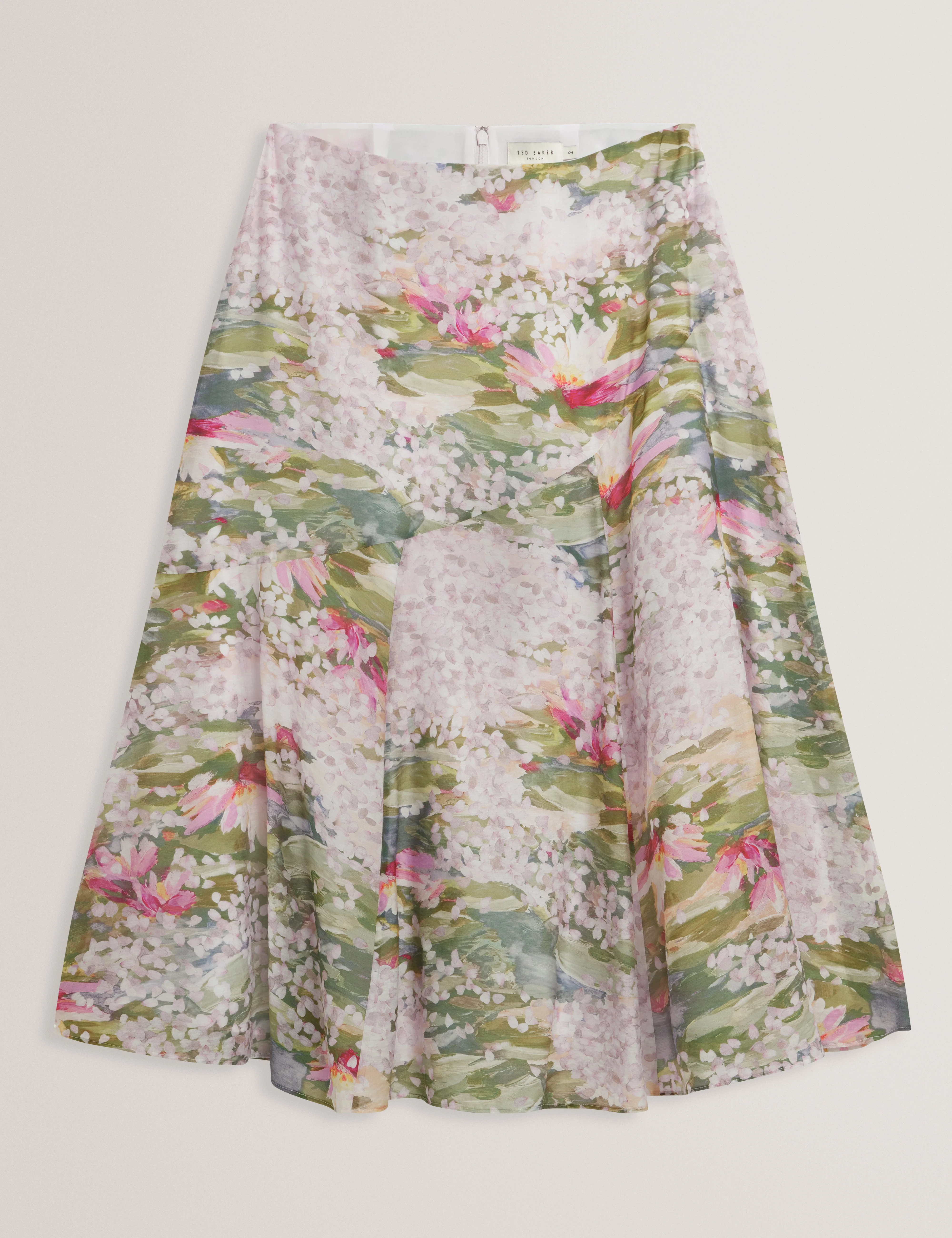 Layda Printed Midi Skirt With Diagonal Seam Detail Pink - Image 7