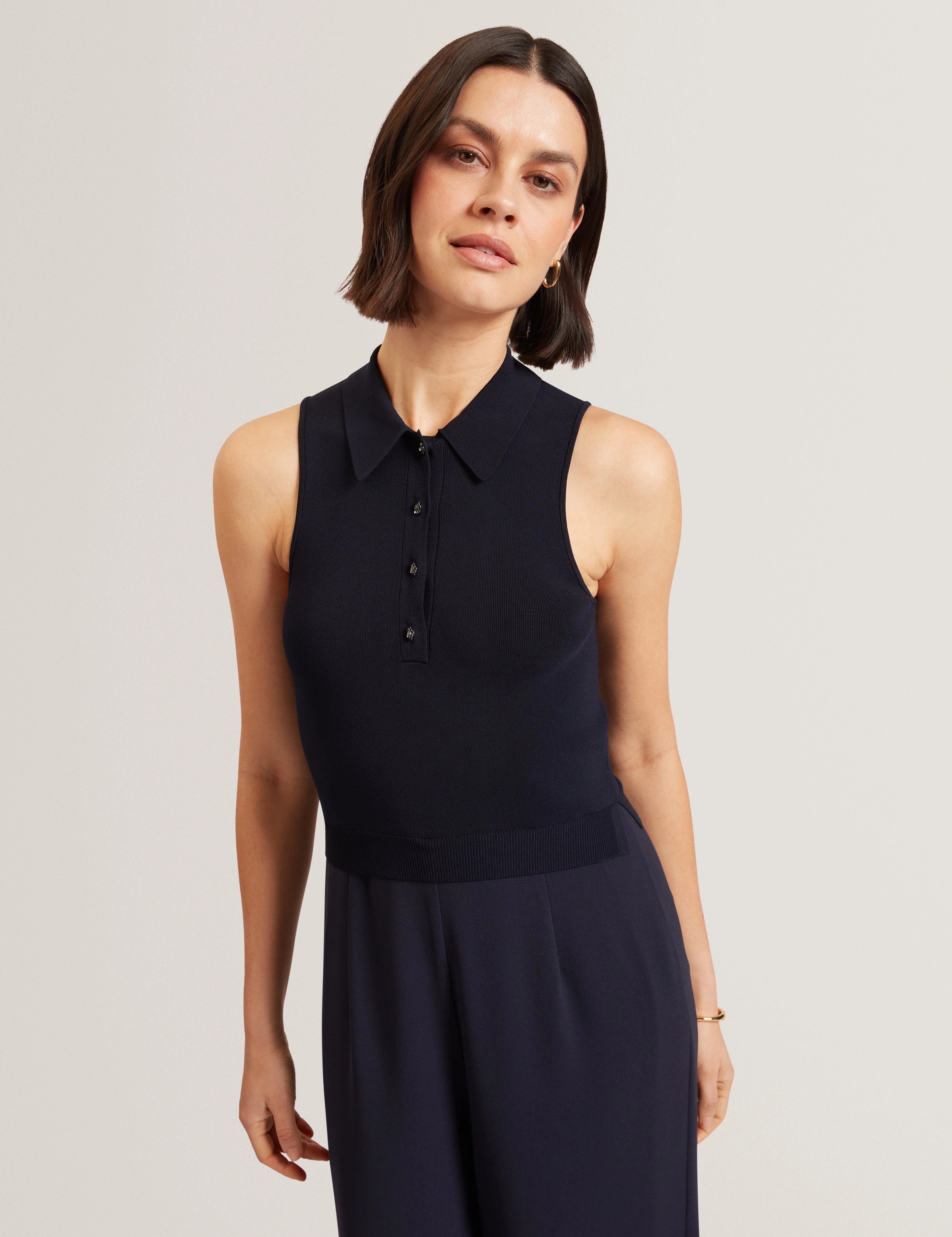 Lecksy Knitted Polo Mockable Jumpsuit Navy - Image 2