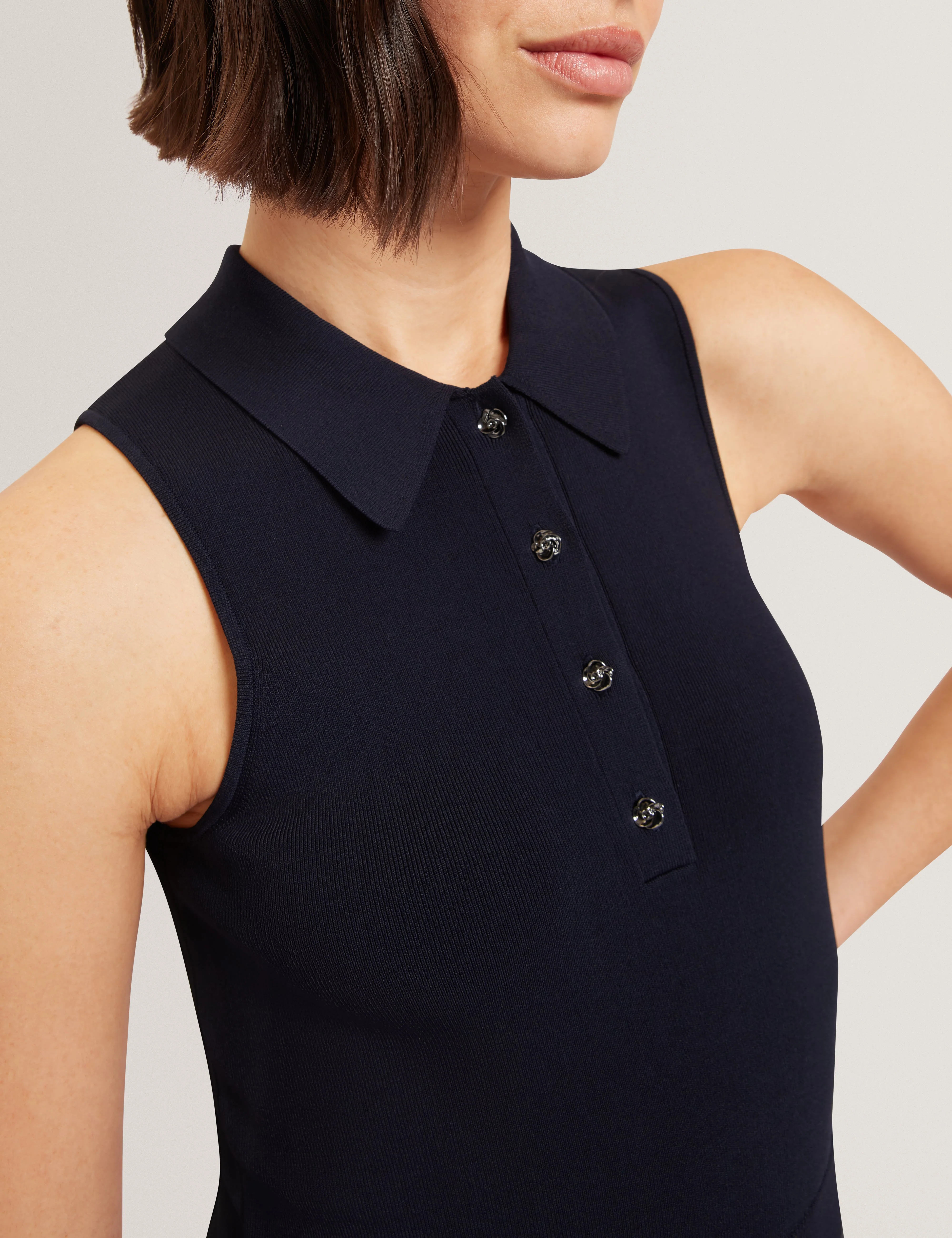 Lecksy Knitted Polo Mockable Jumpsuit Navy - Image 4