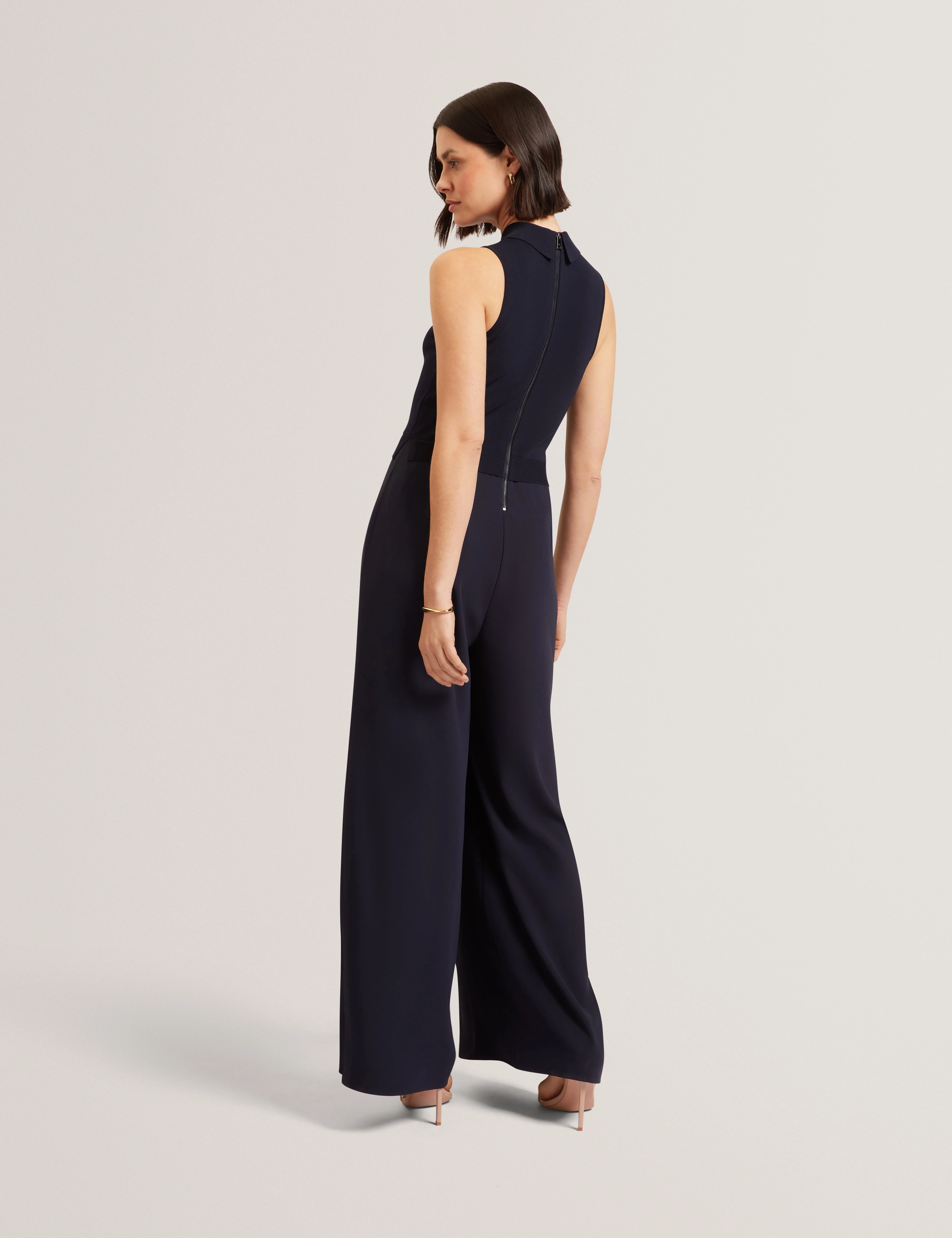 Lecksy Knitted Polo Mockable Jumpsuit Navy - Image 5