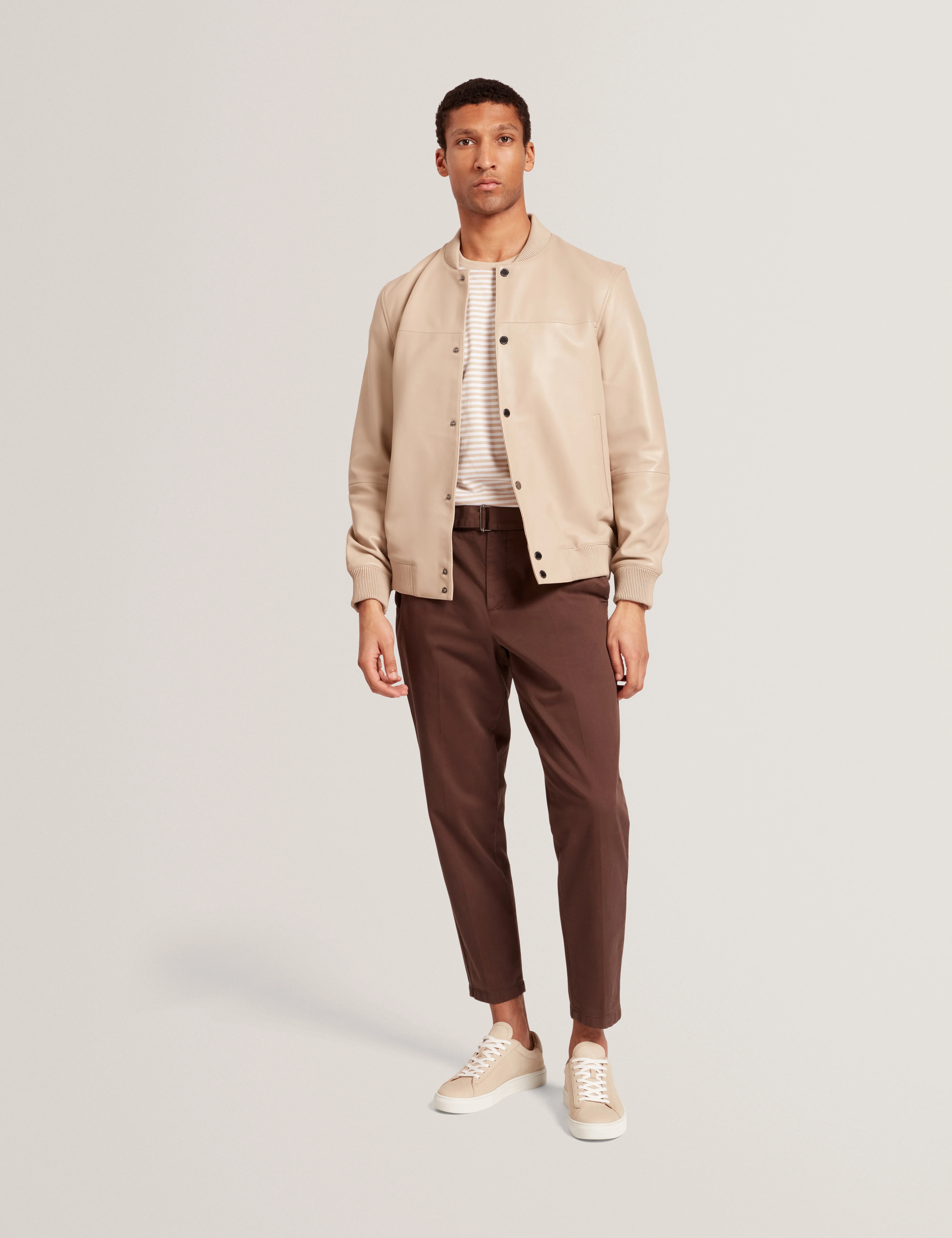 Leeams Leather Varsity Jacket Taupe - Image 2