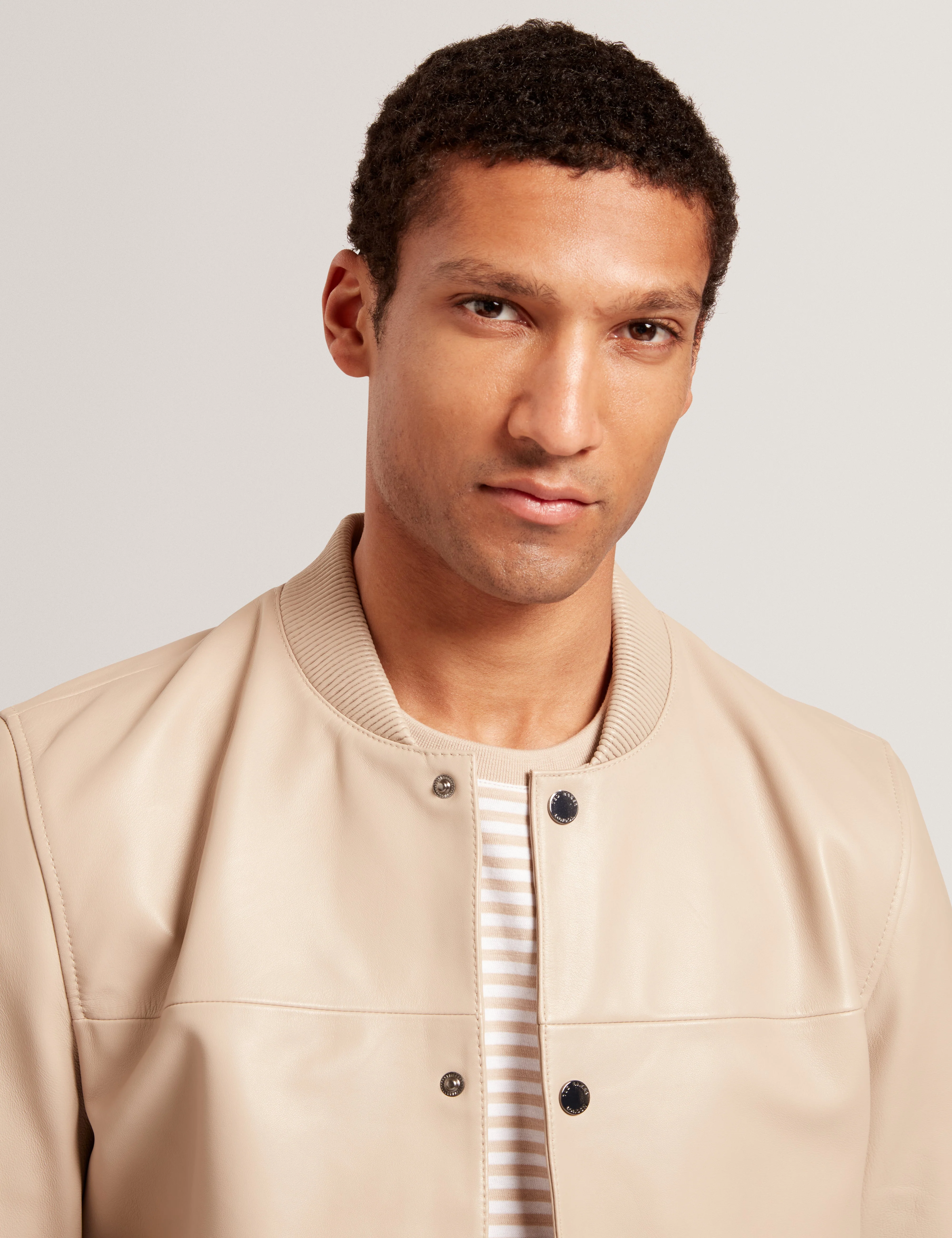 Leeams Leather Varsity Jacket Taupe - Image 4