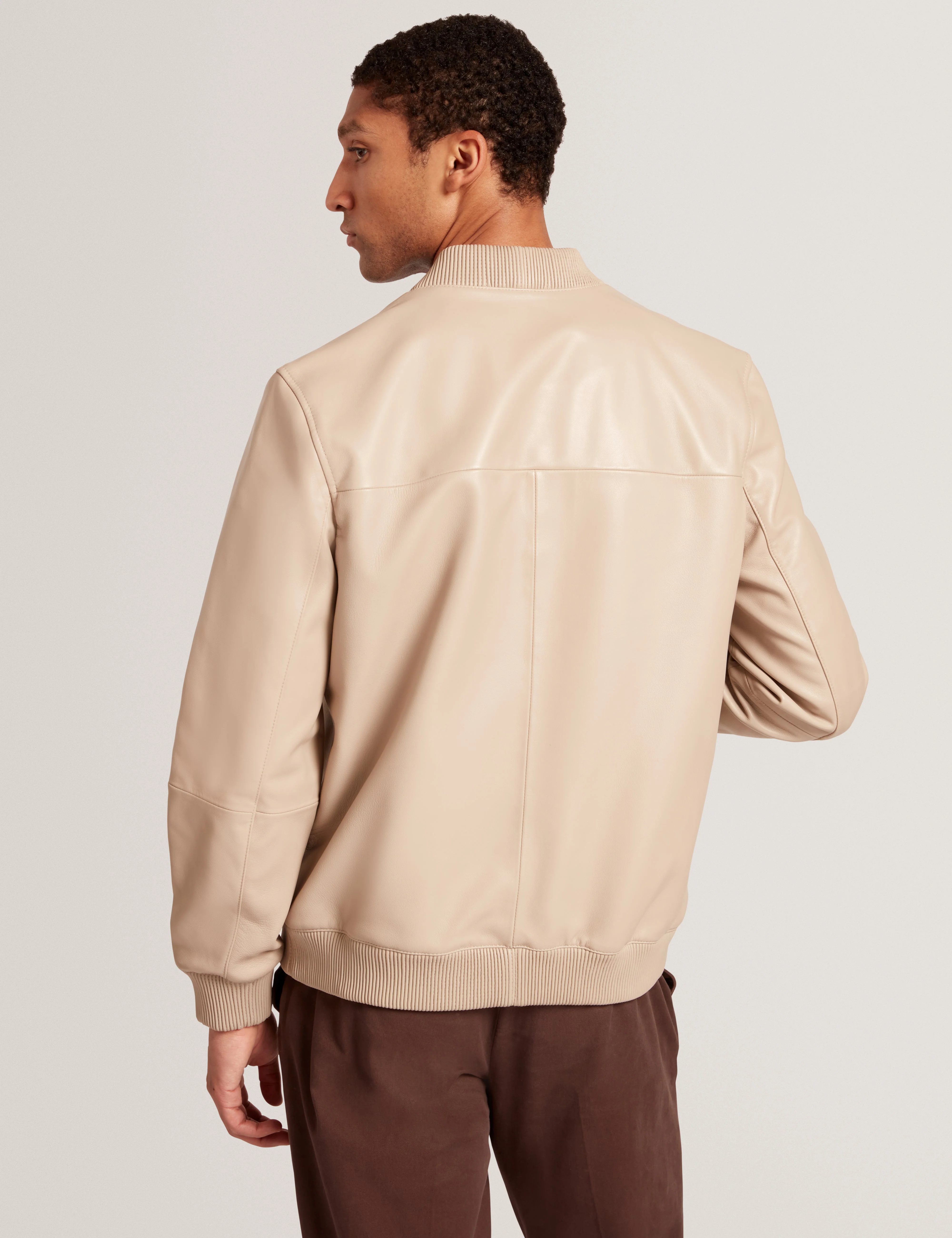Leeams Leather Varsity Jacket Taupe - Image 5