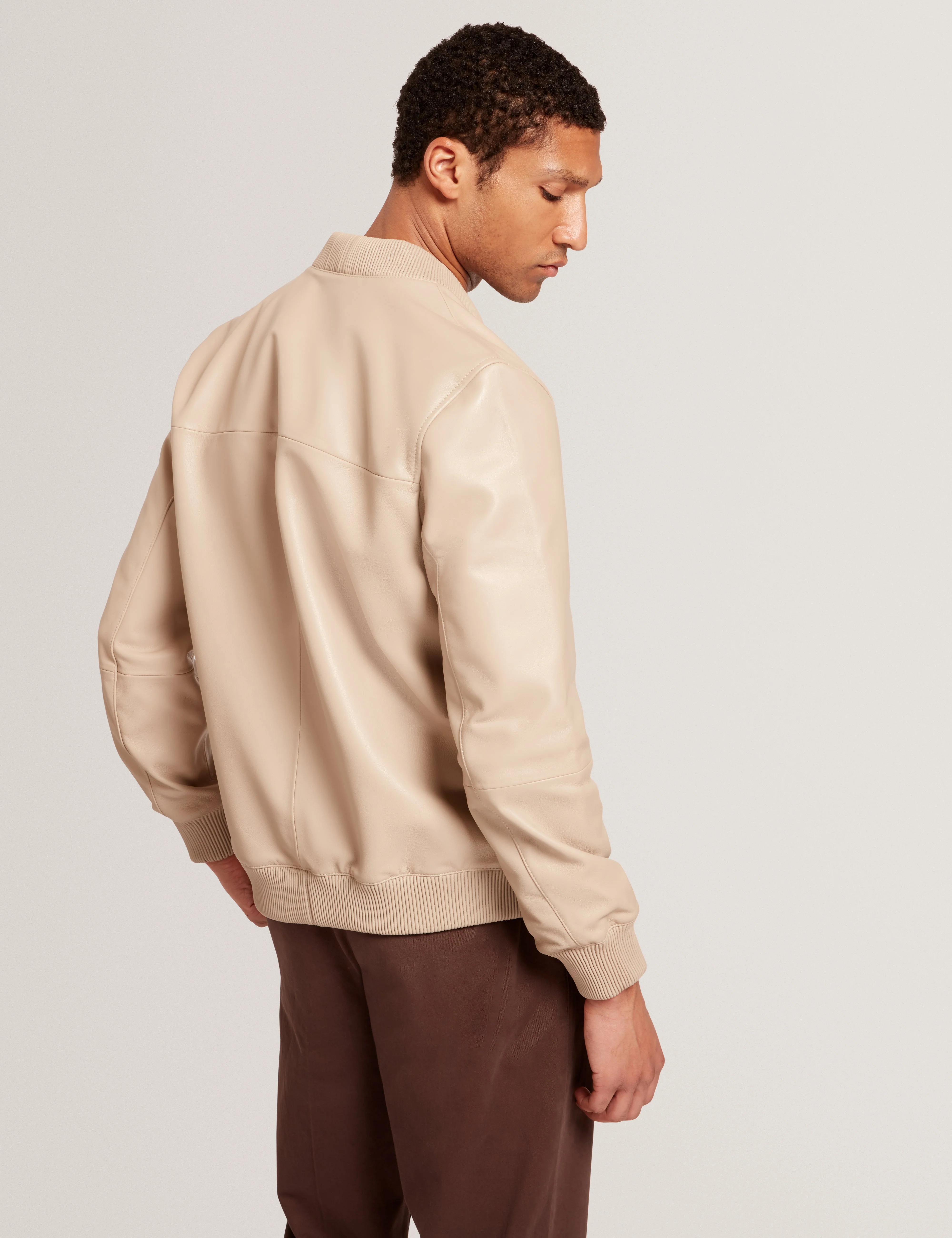 Leeams Leather Varsity Jacket Taupe - Image 6