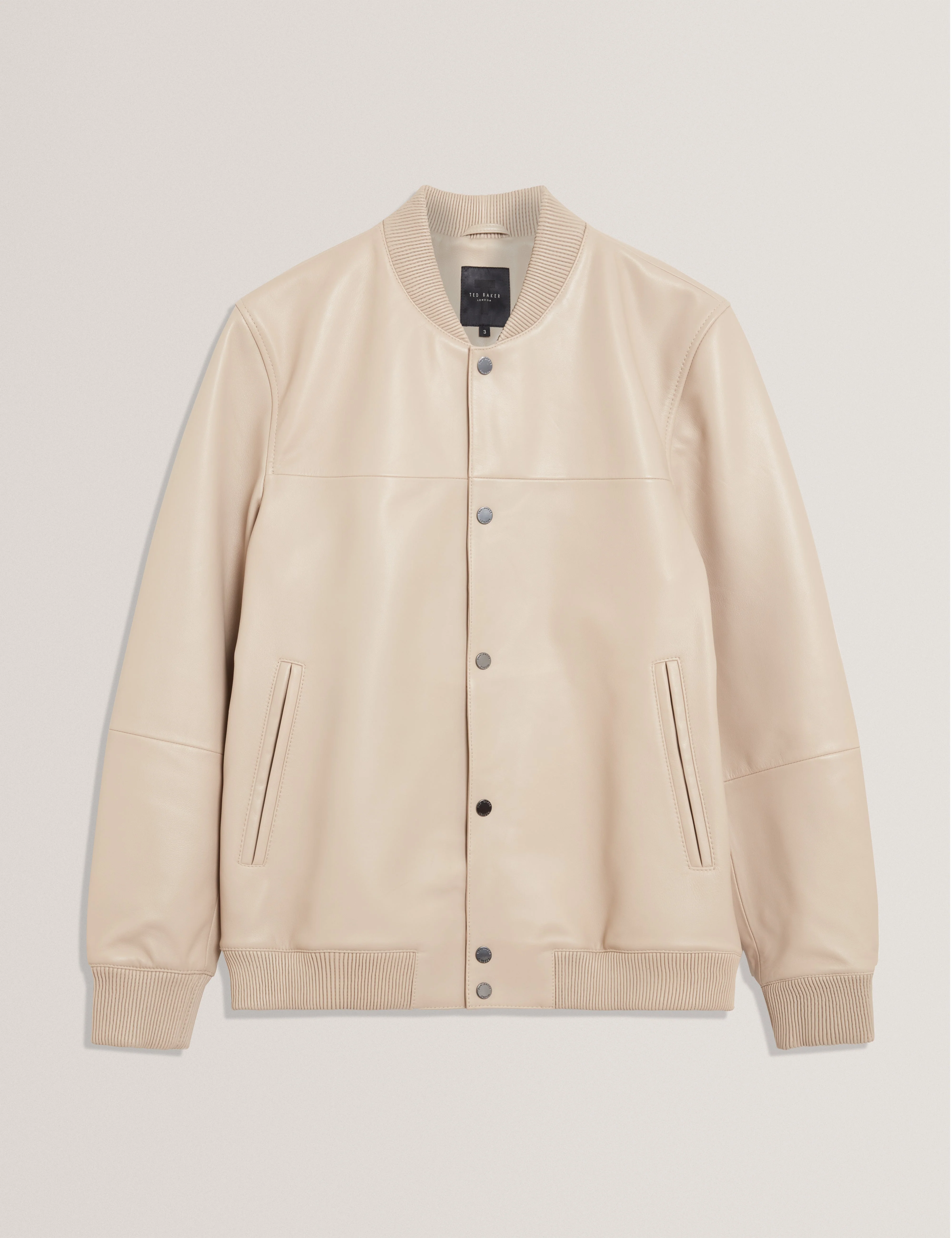 Leeams Leather Varsity Jacket Taupe - Image 8