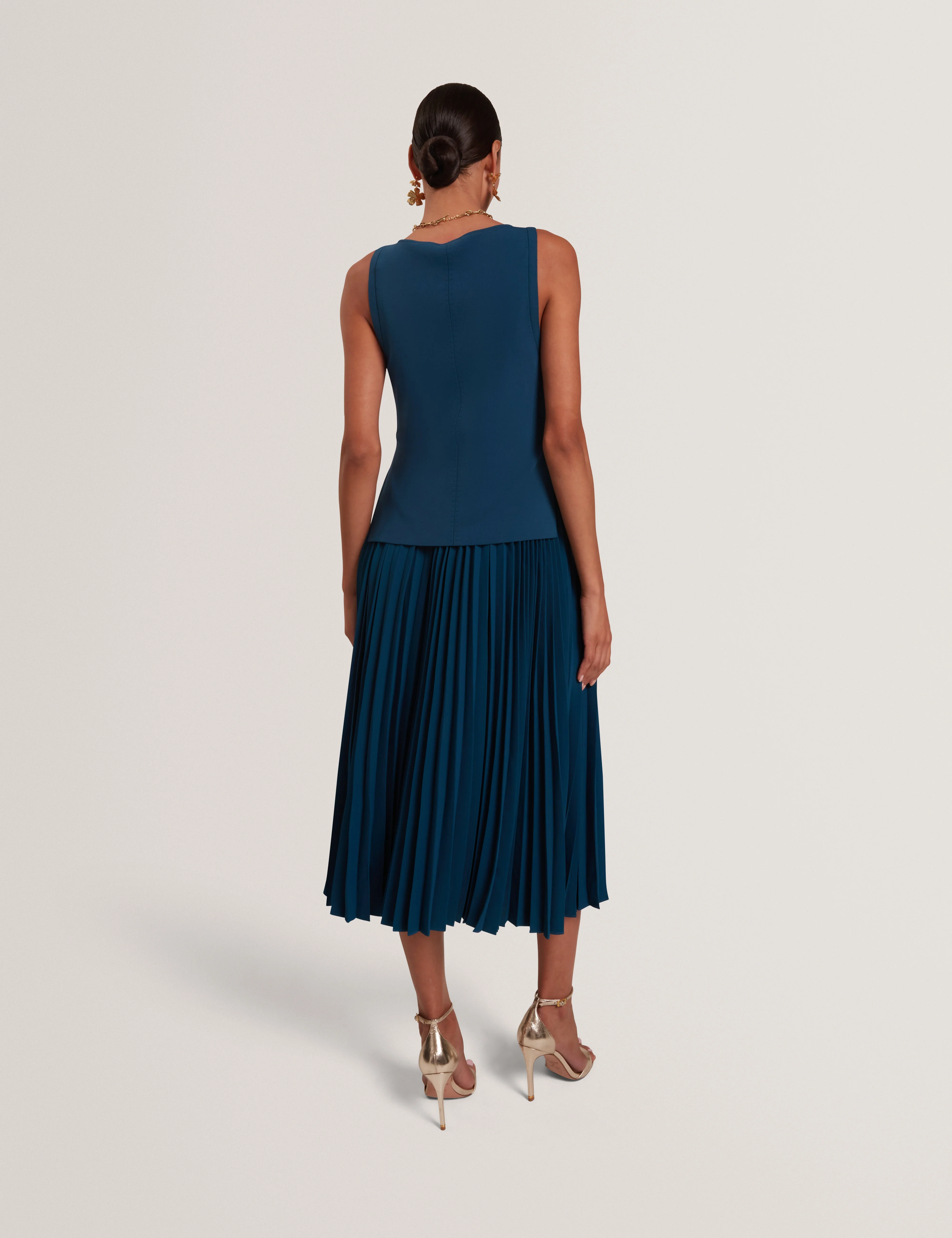Leeyama 2 In 1 Knit Top With Pleat Cami Dress Dk-Blue - Image 5