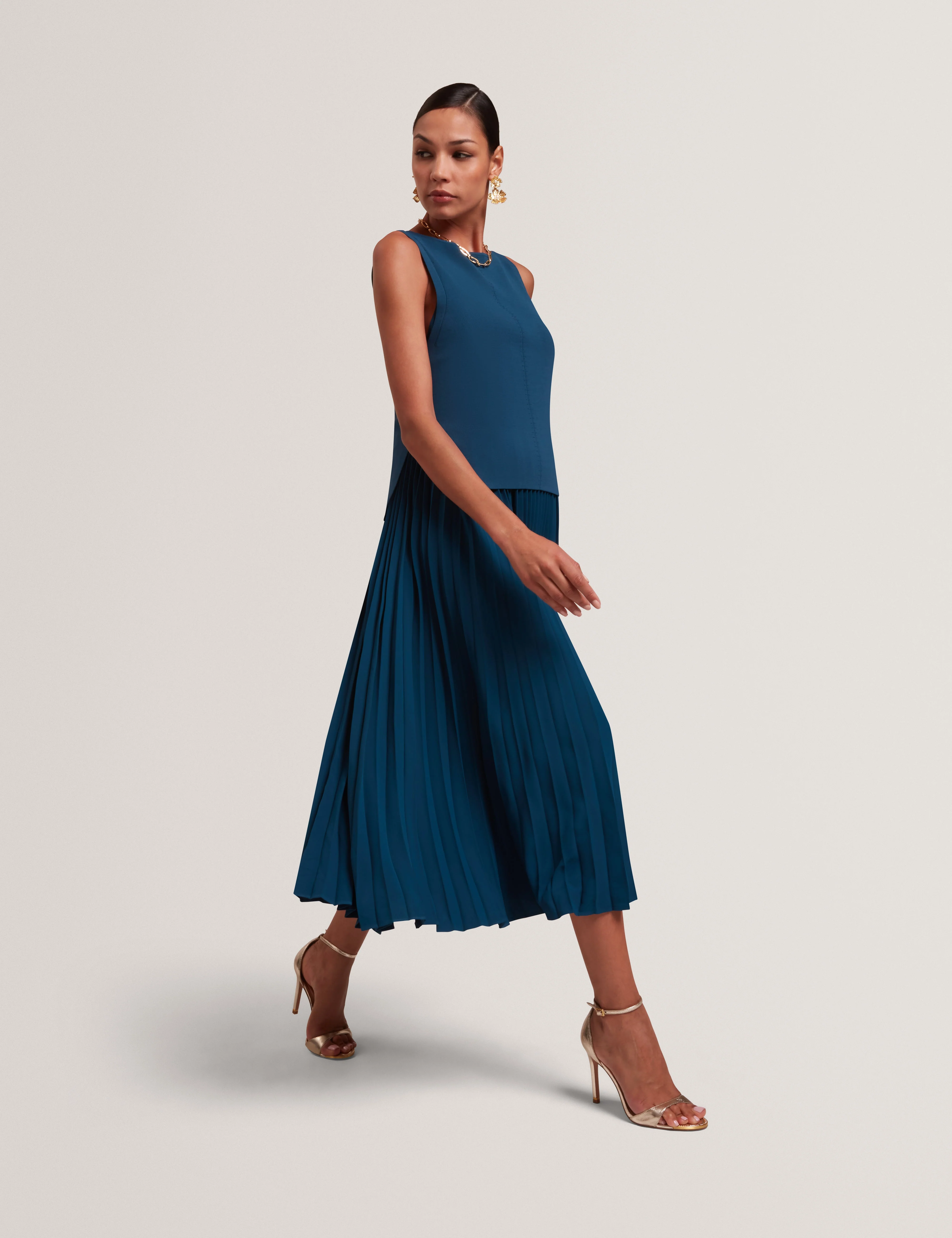 Leeyama 2 In 1 Knit Top With Pleat Cami Dress Dk-Blue - Image 6