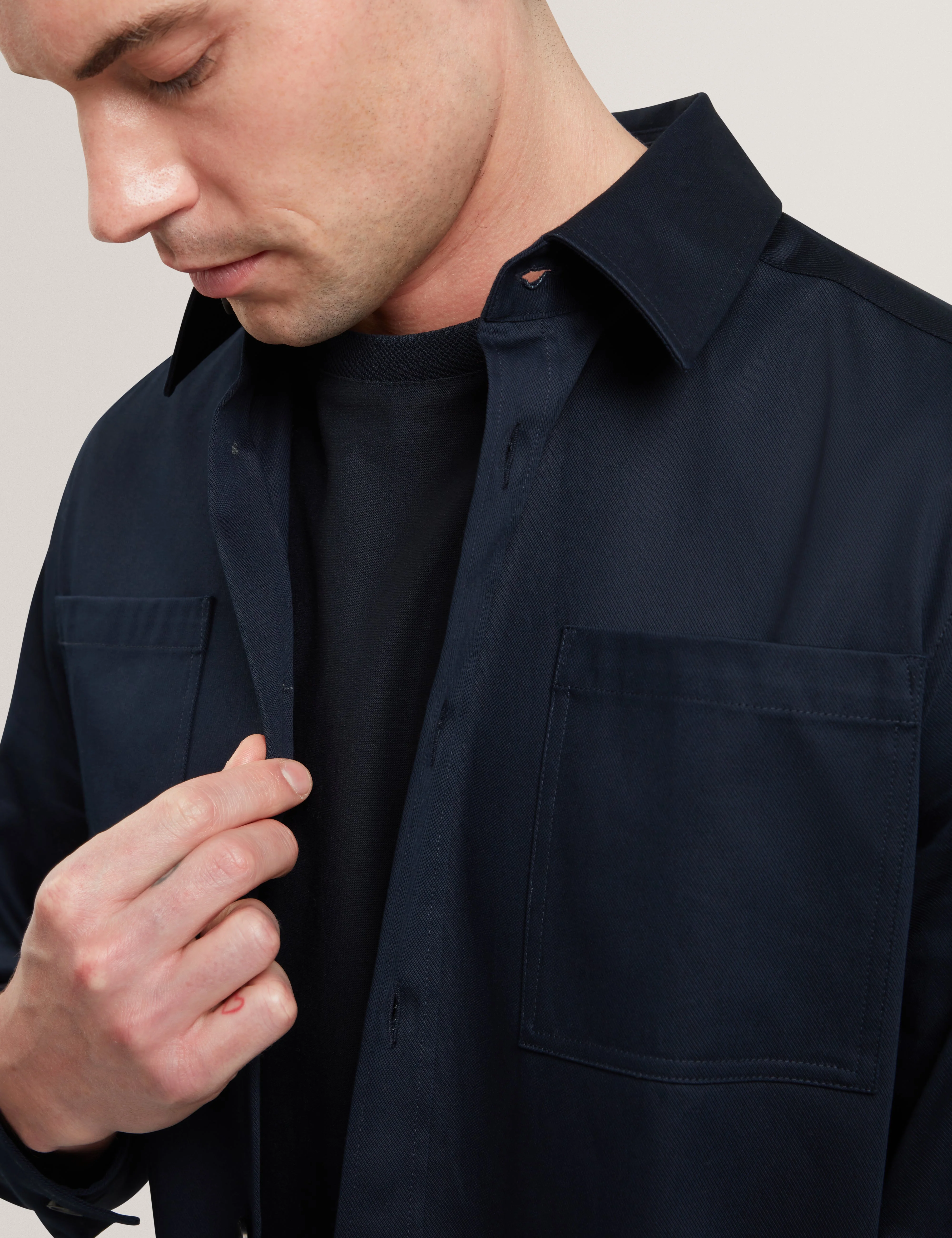 Lennard Long Sleeve Smart Twill Over Shirt Navy - Image 4