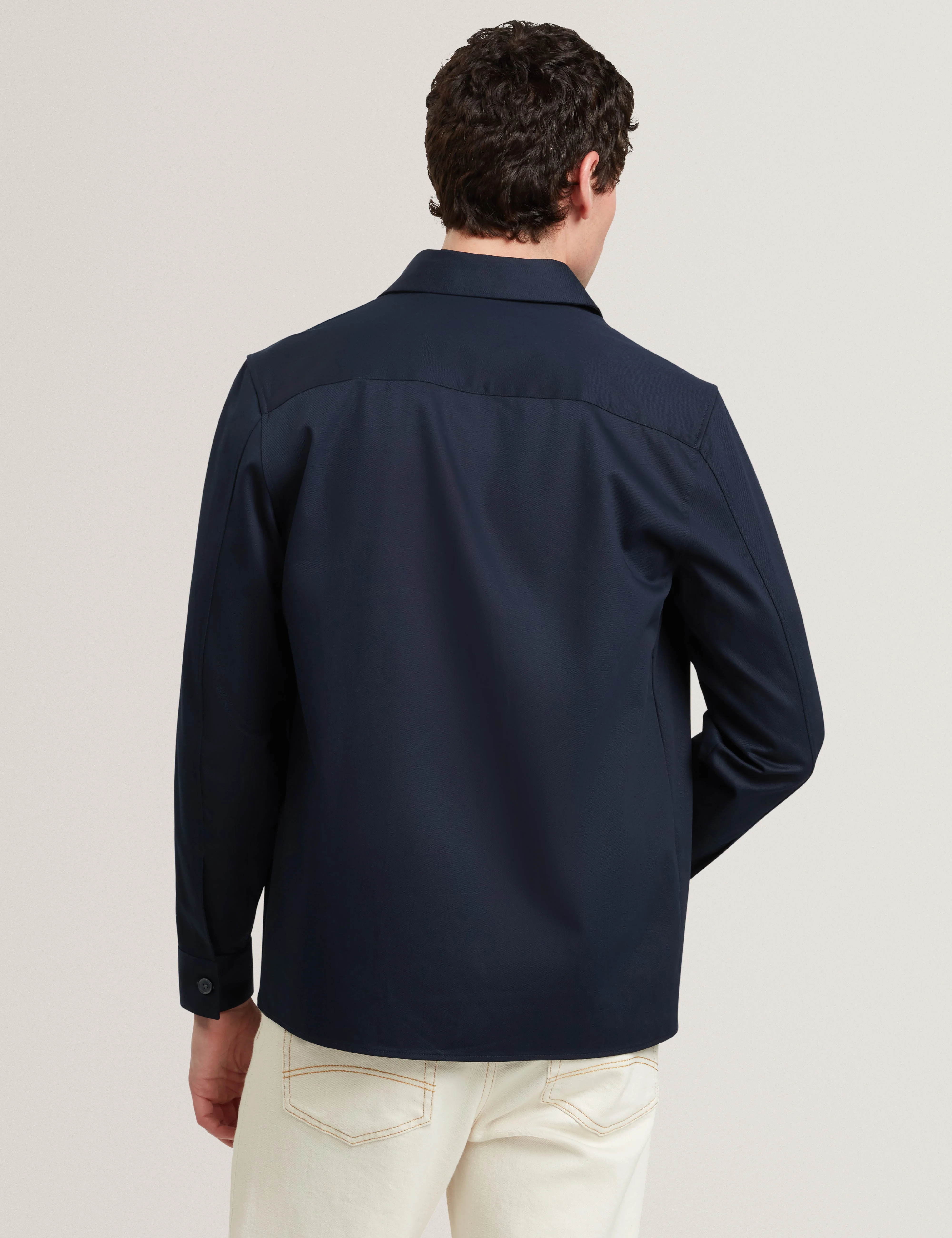 Lennard Long Sleeve Smart Twill Over Shirt Navy - Image 5