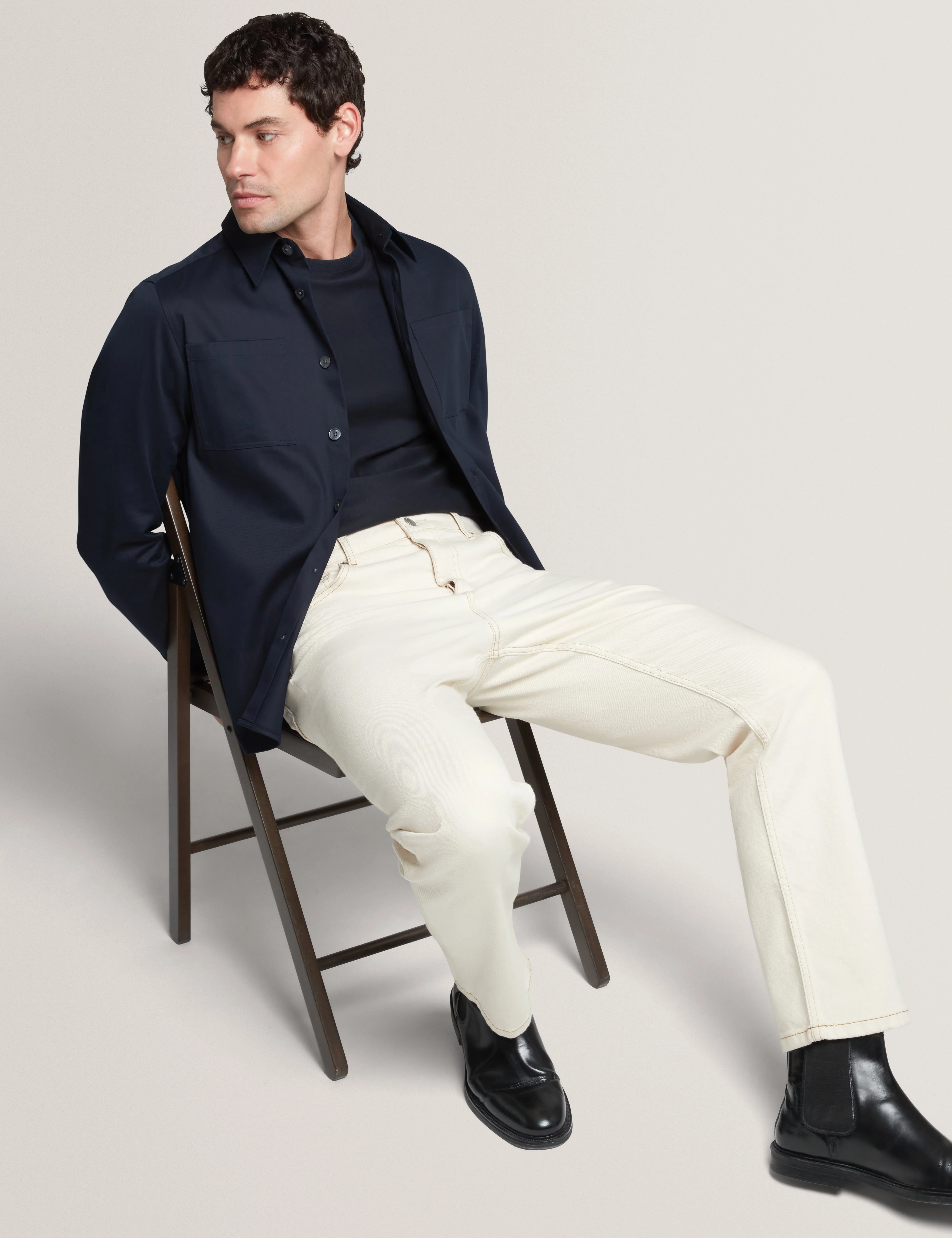 Lennard Long Sleeve Smart Twill Over Shirt Navy - Image 6