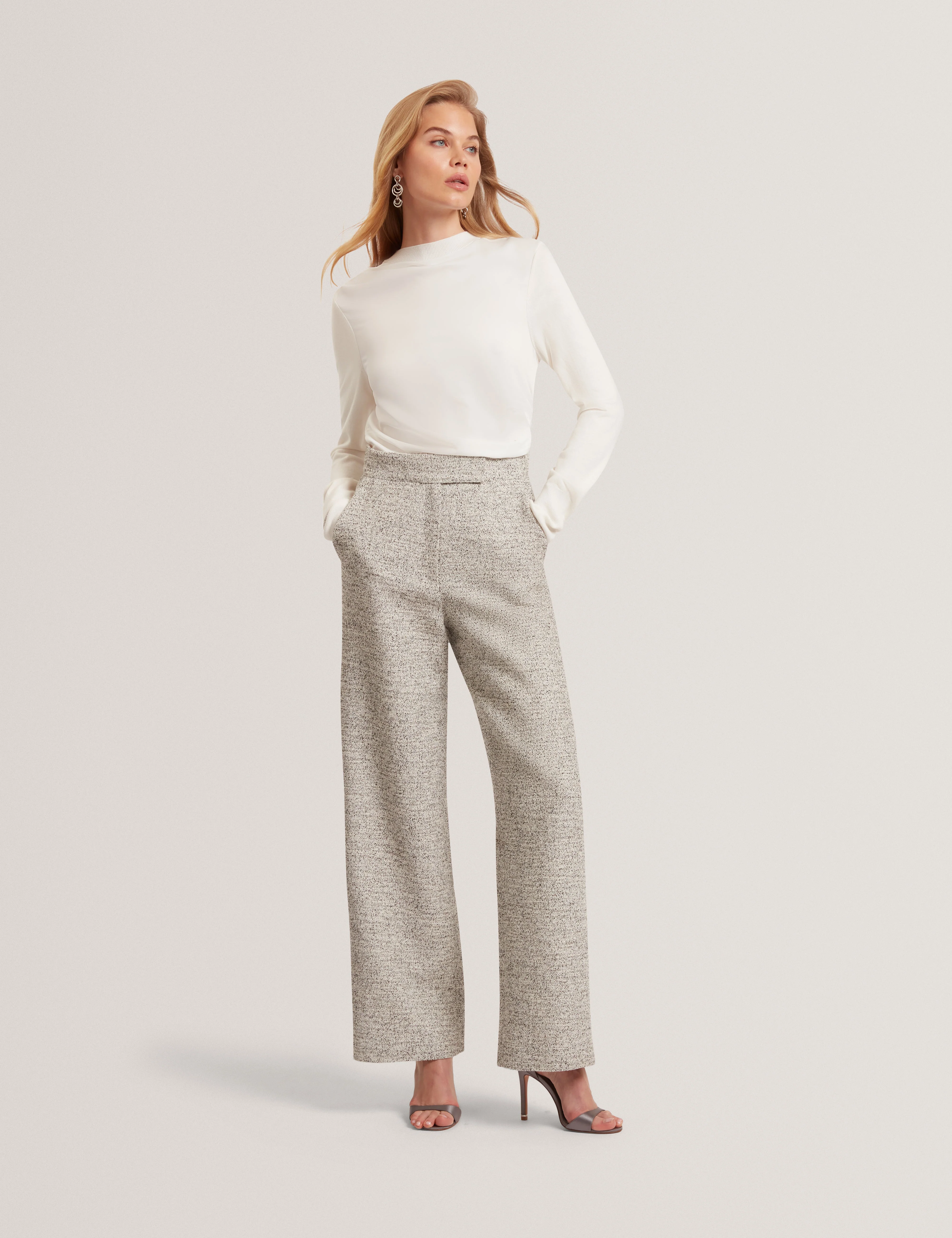 Leslay Draped Front Knitted Long Sleeve Top Ivory - Image 2