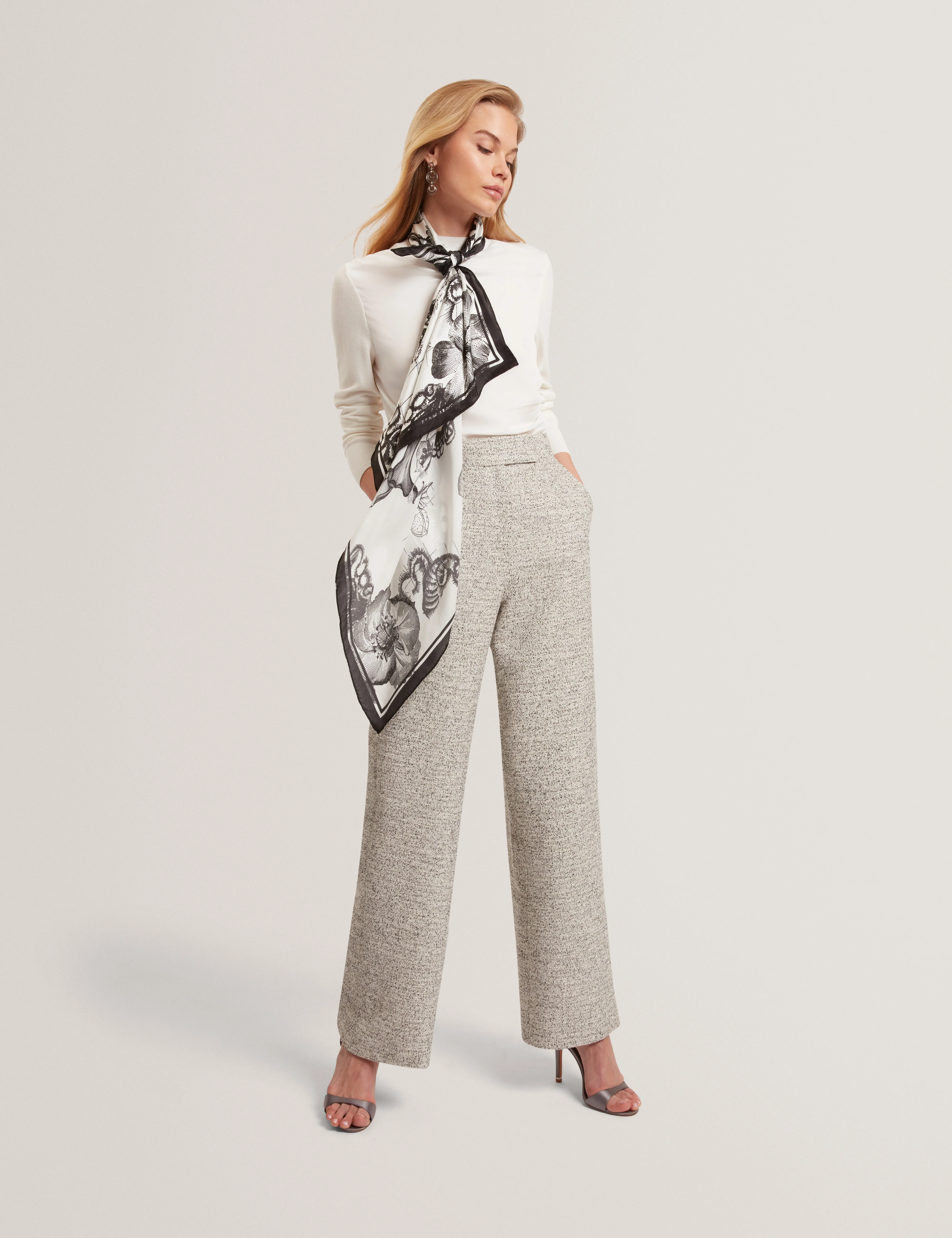 Leslay Draped Front Knitted Long Sleeve Top Ivory - Image 7