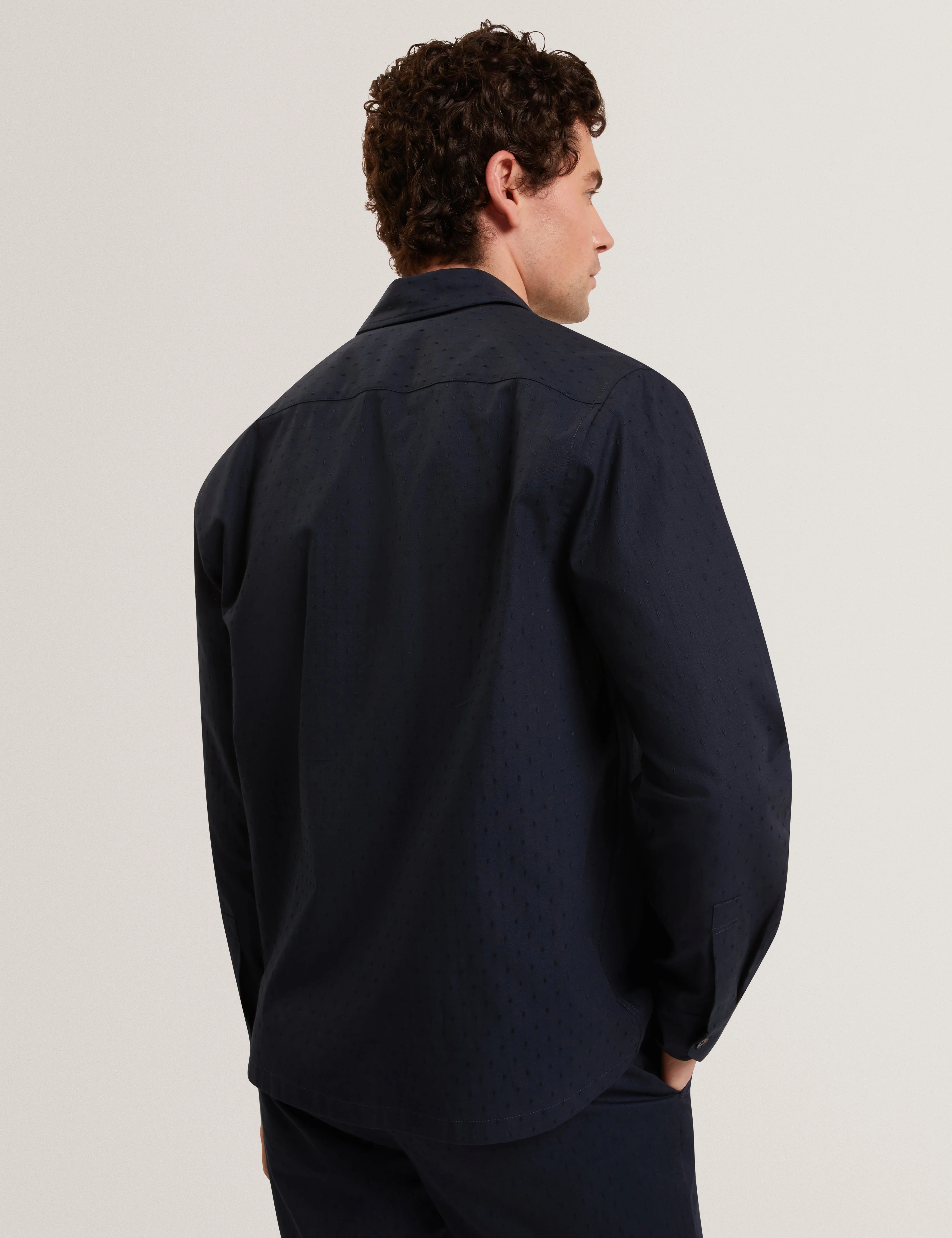 Levon Jacquard Overshirt Navy - Image 6