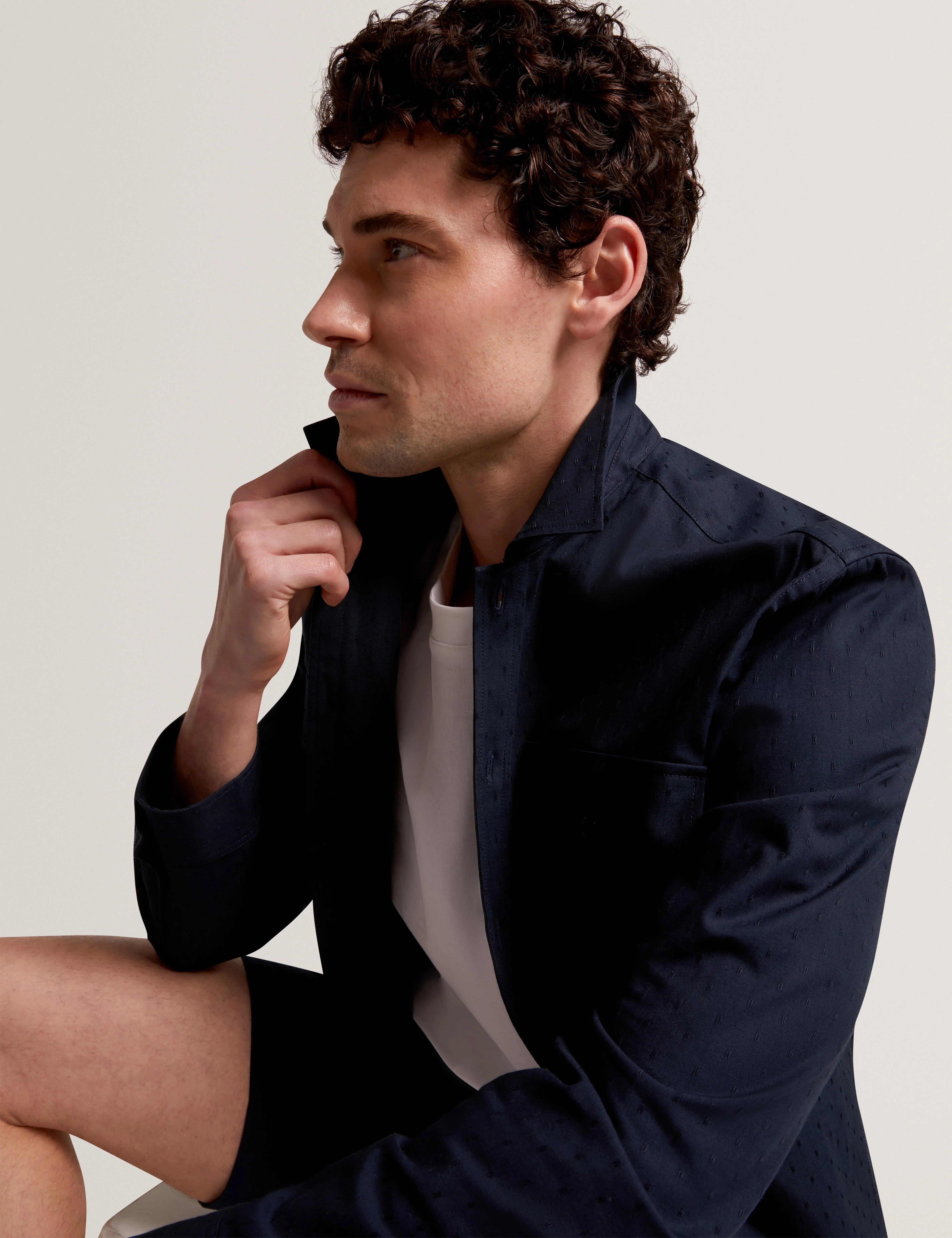 Levon Jacquard Overshirt Navy - Image 7