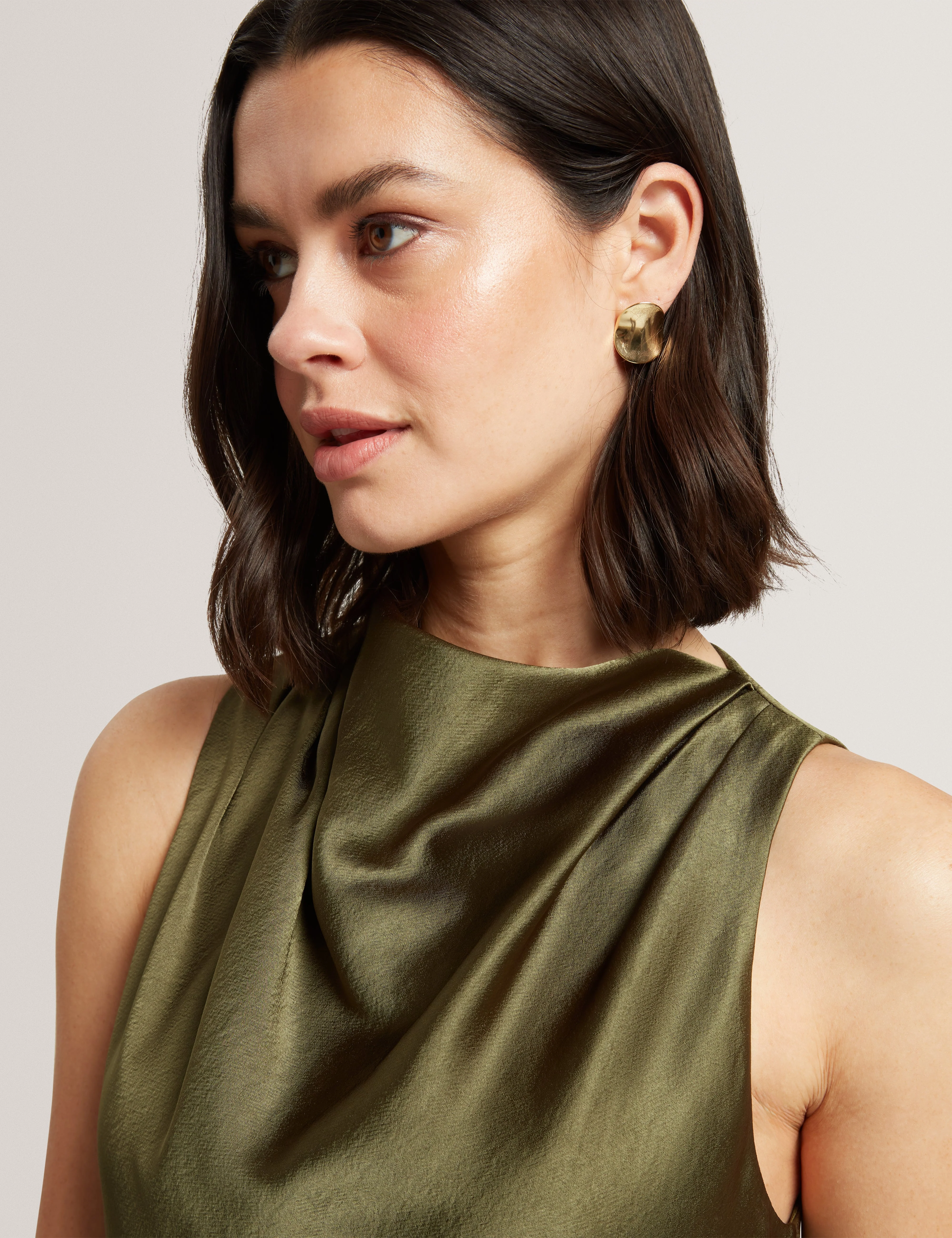 Liimaa Drape Neck Midi Dress Khaki - Image 4
