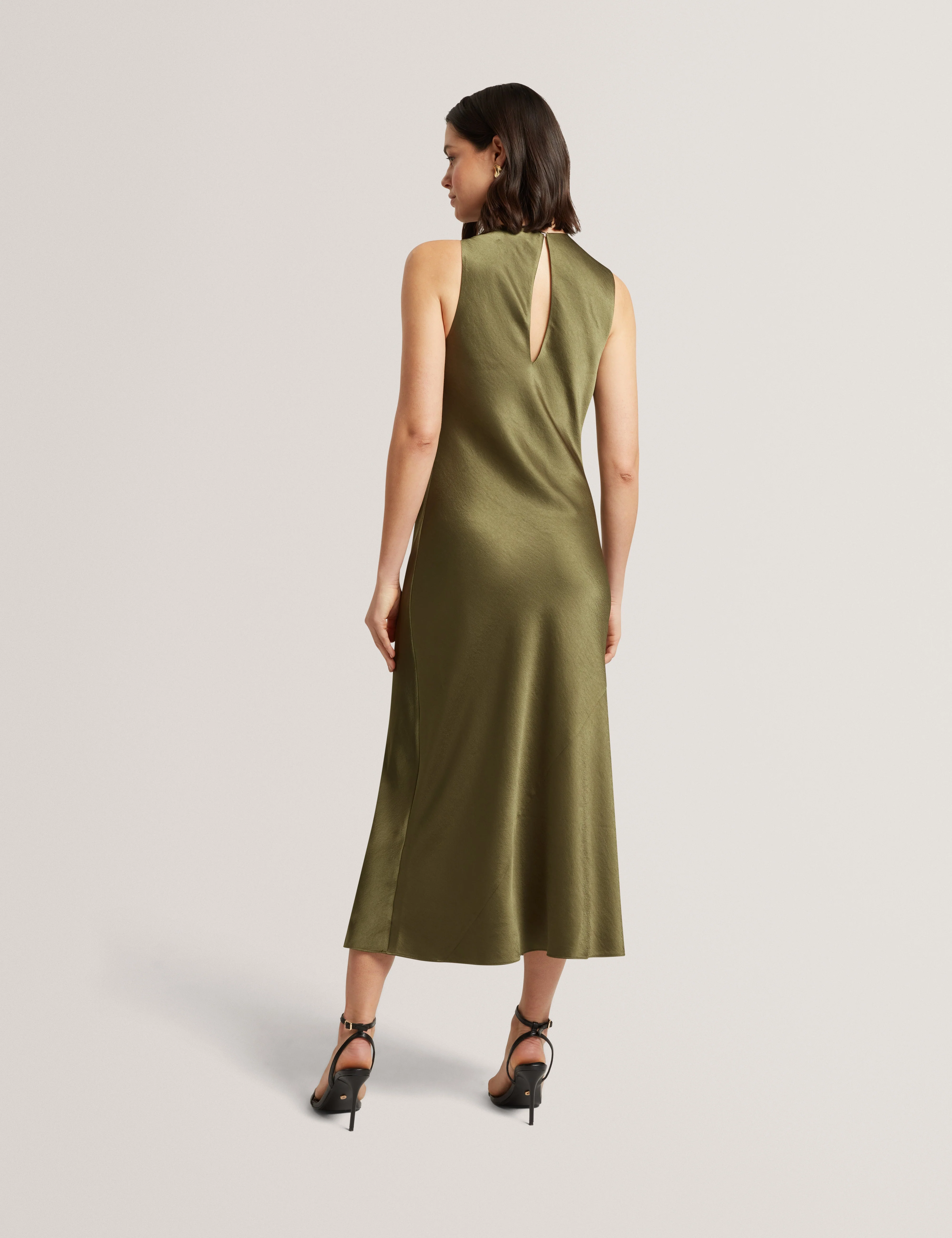 Liimaa Drape Neck Midi Dress Khaki - Image 5