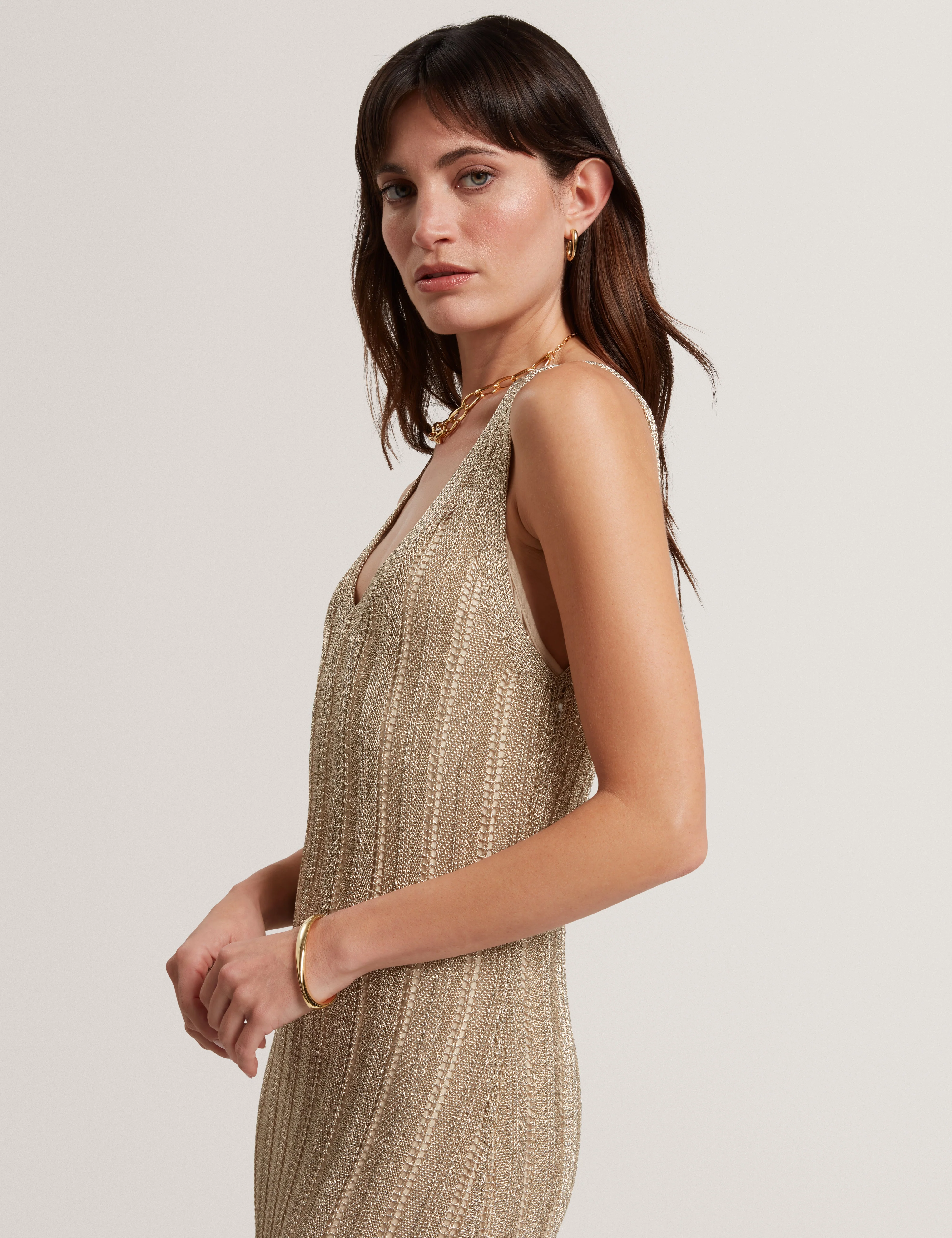 Liliany Midi Knit Column Dress Gold - Image 2