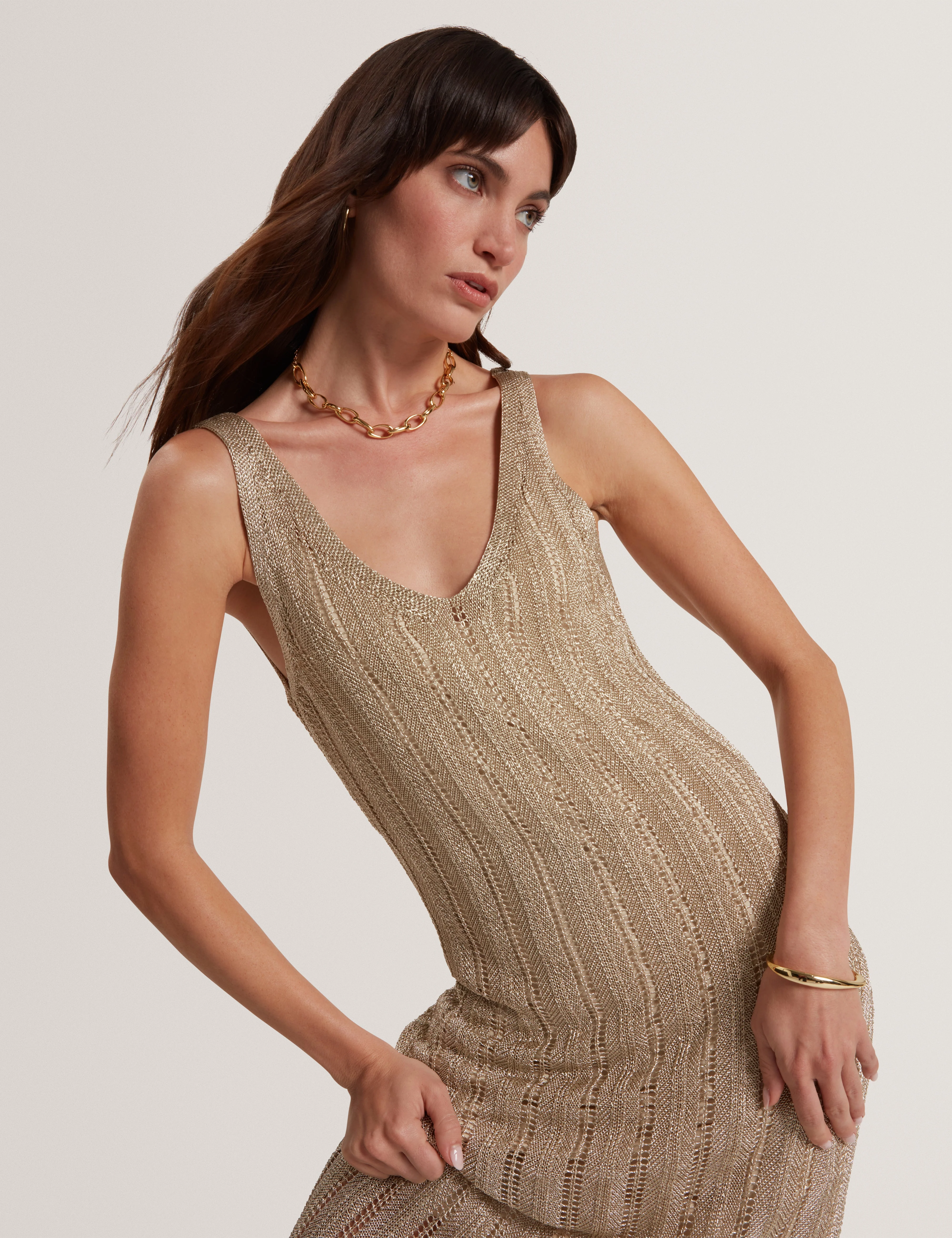 Liliany Midi Knit Column Dress Gold - Image 5