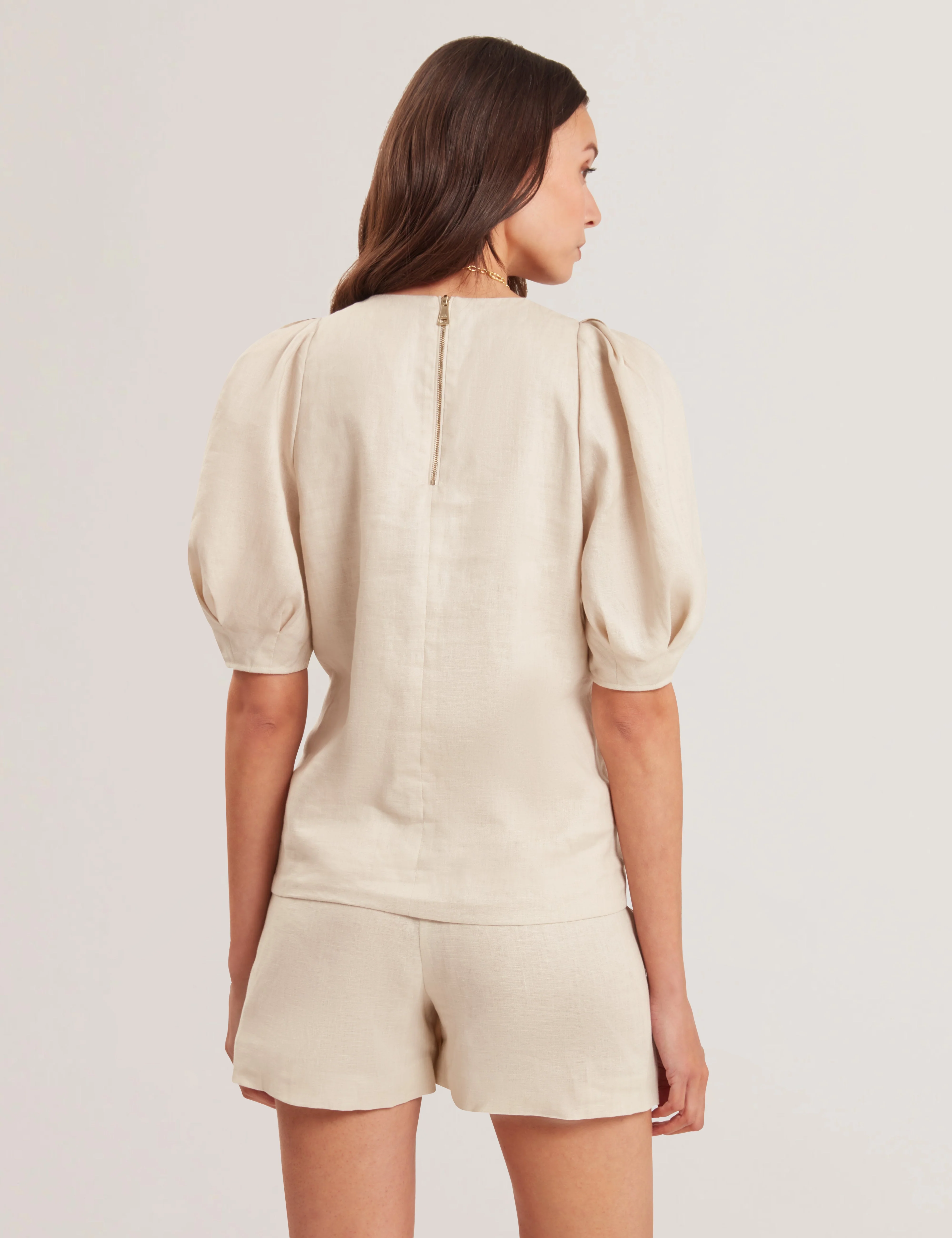 Limarie Linen Puff Sleeve Straight Top Natural - Image 4