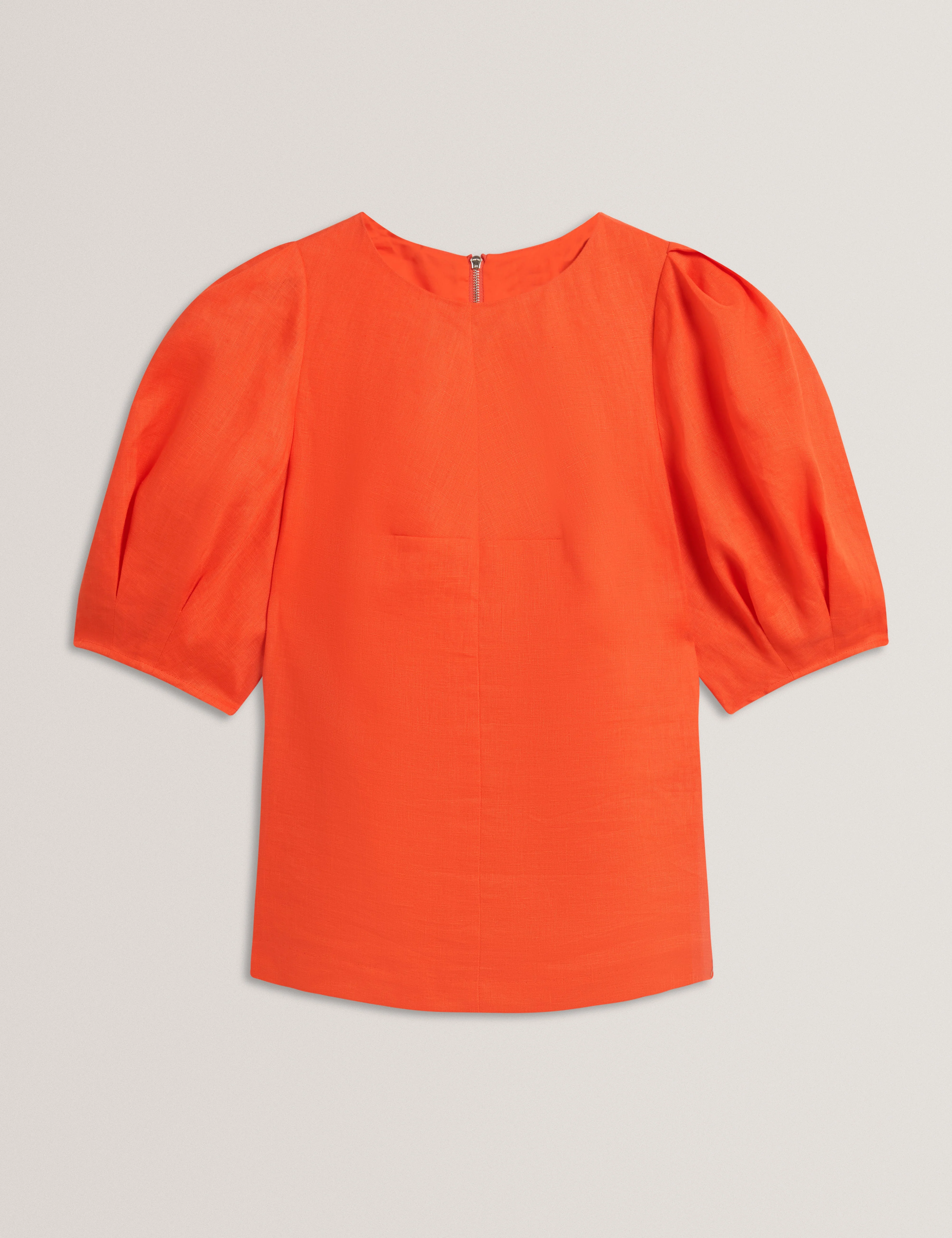 Limarie Linen Puff Sleeve Straight Top Orange