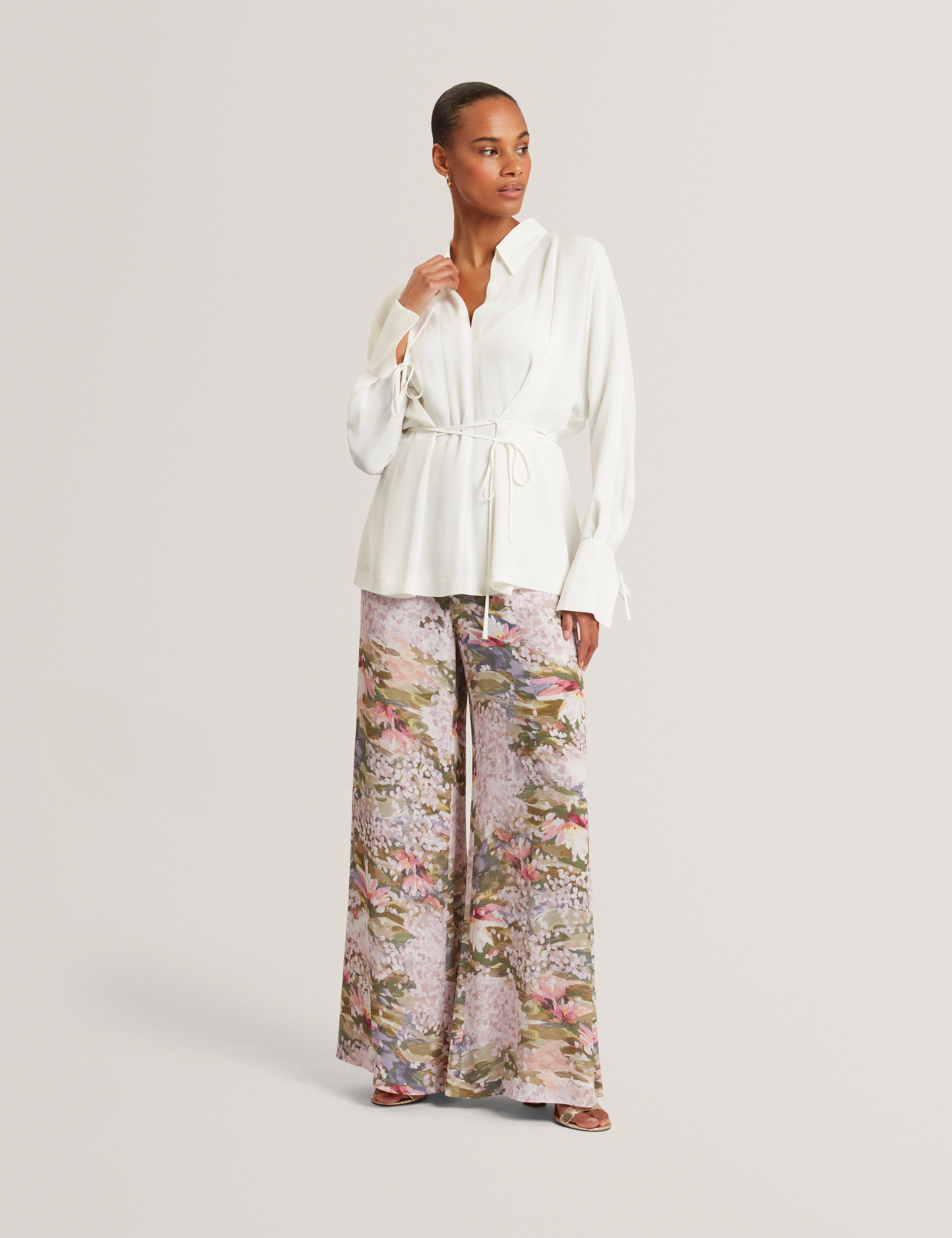 Liossa Tie Detail Long Sleeve Shirt Ivory - Image 2