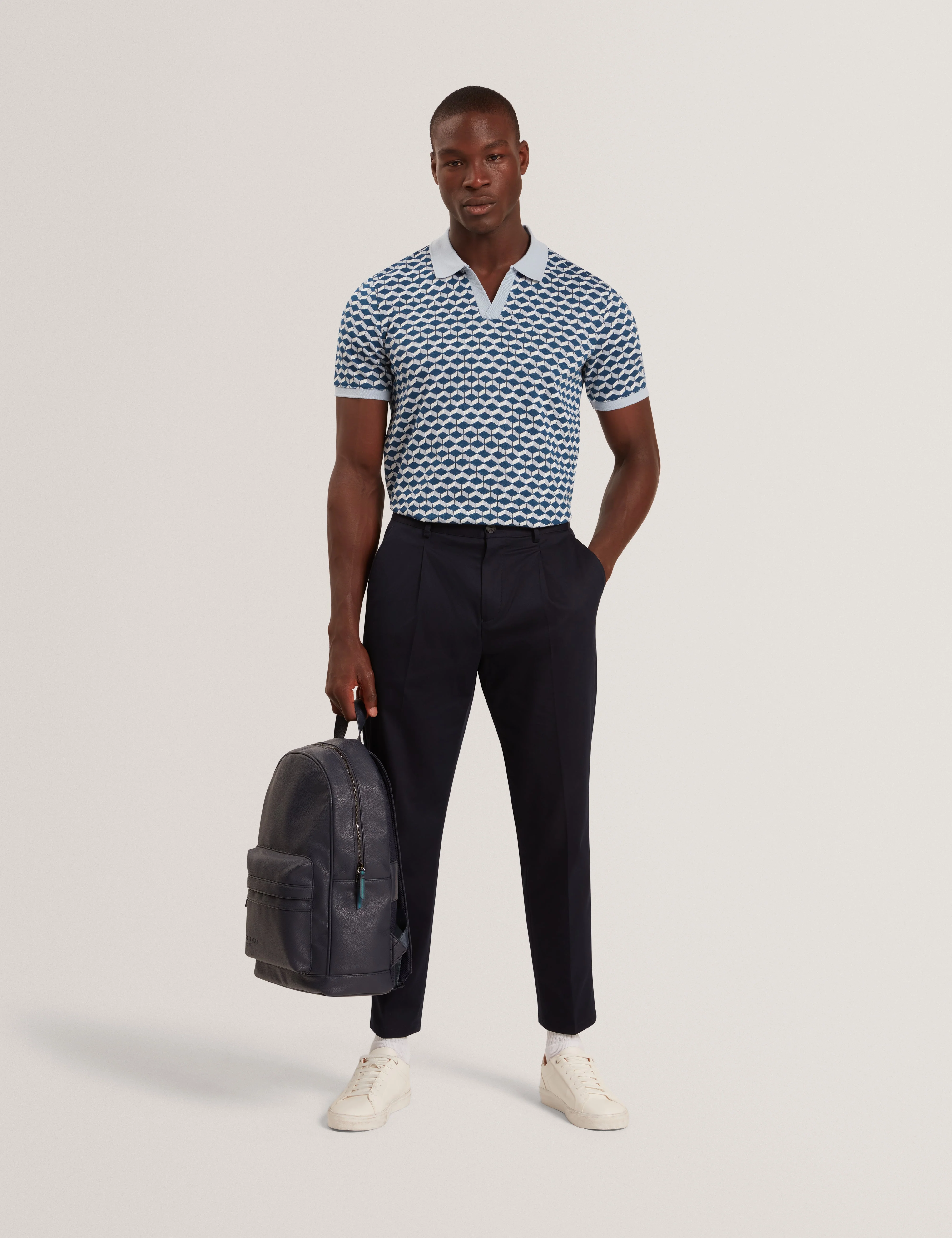 Lirien Short Sleeve Geo Jacquard Polo Dk-Blue - Image 2