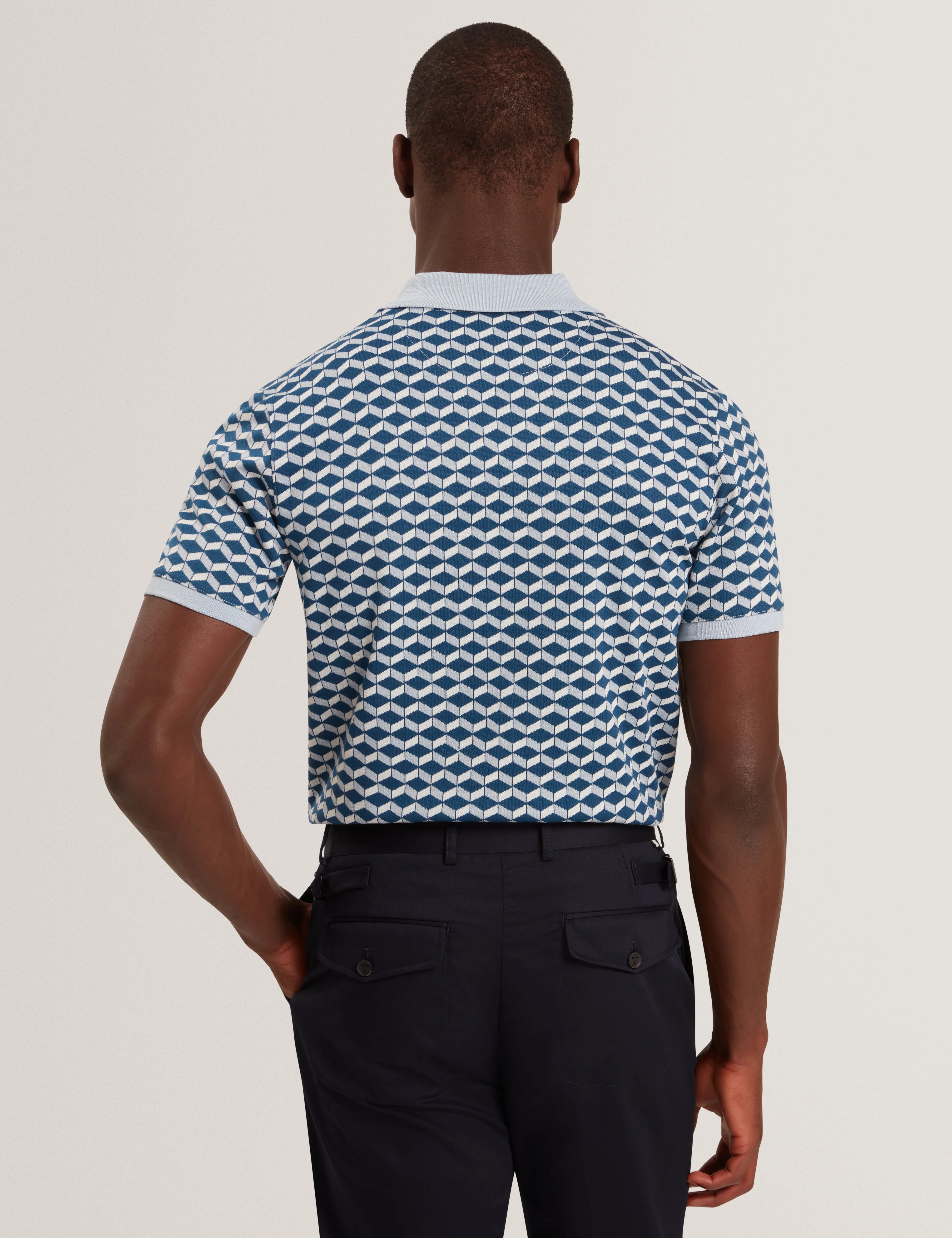 Lirien Short Sleeve Geo Jacquard Polo Dk-Blue - Image 5