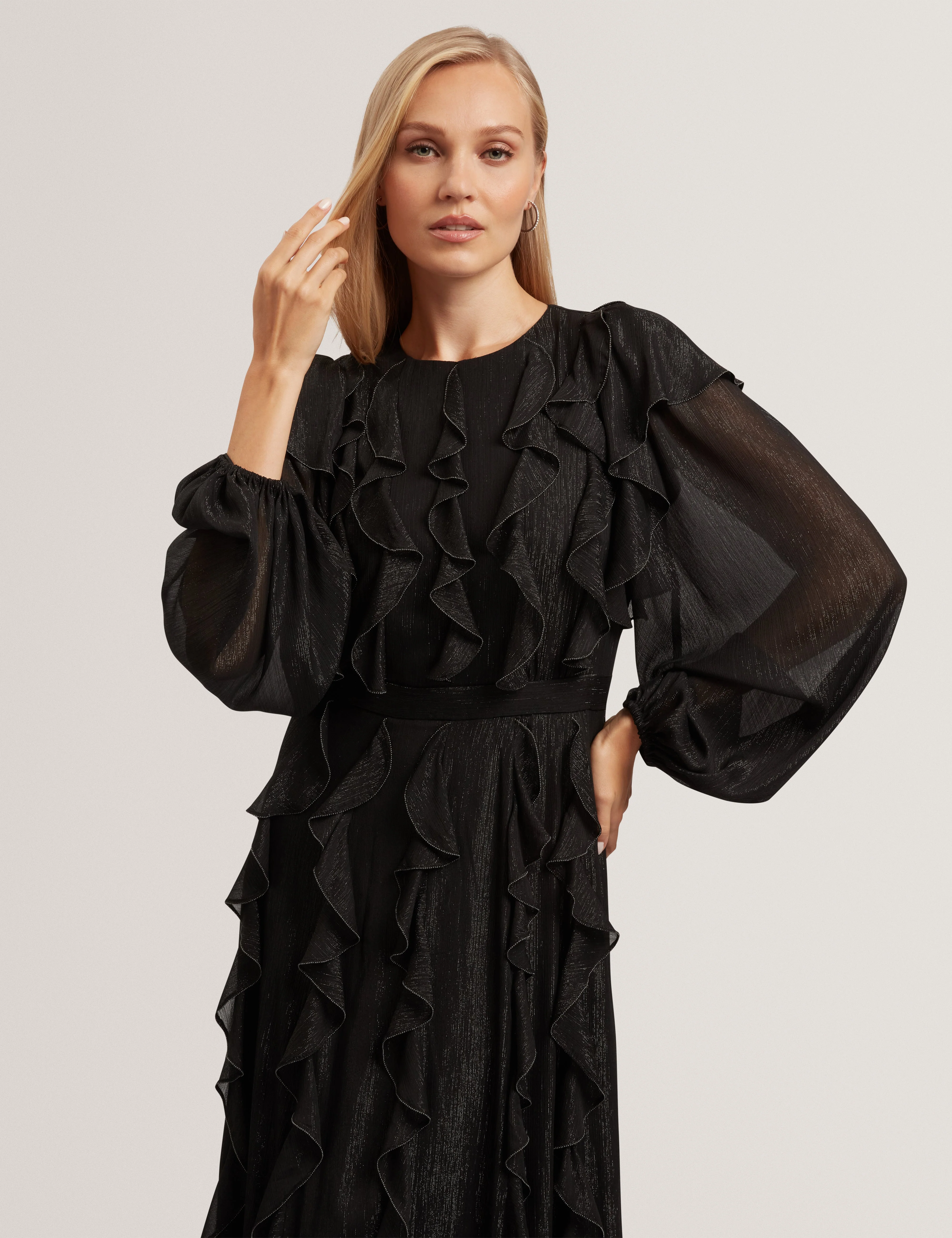 Liyanna Long Sleeve Ruffle Maxi Dress Black - Image 2