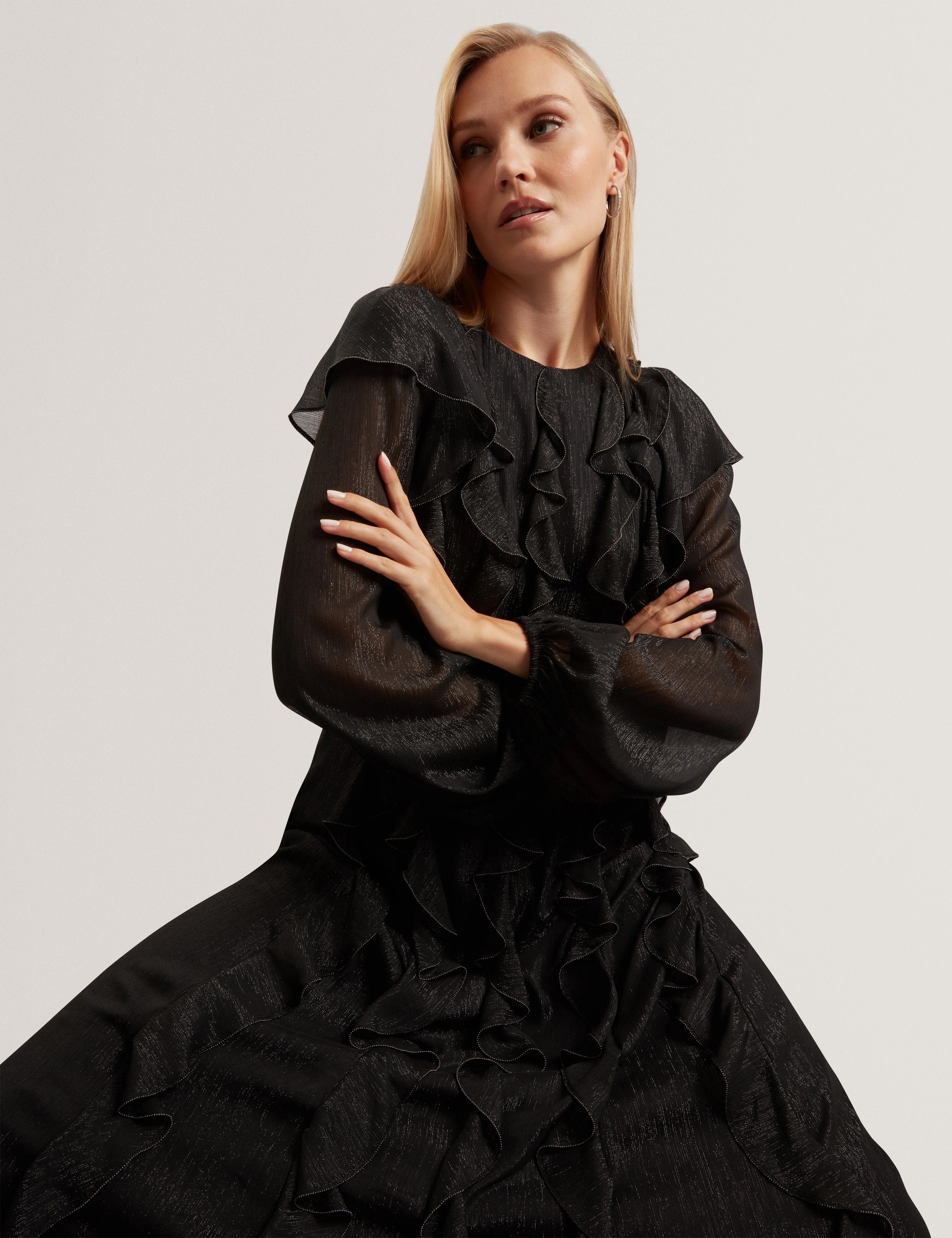Liyanna Long Sleeve Ruffle Maxi Dress Black - Image 6