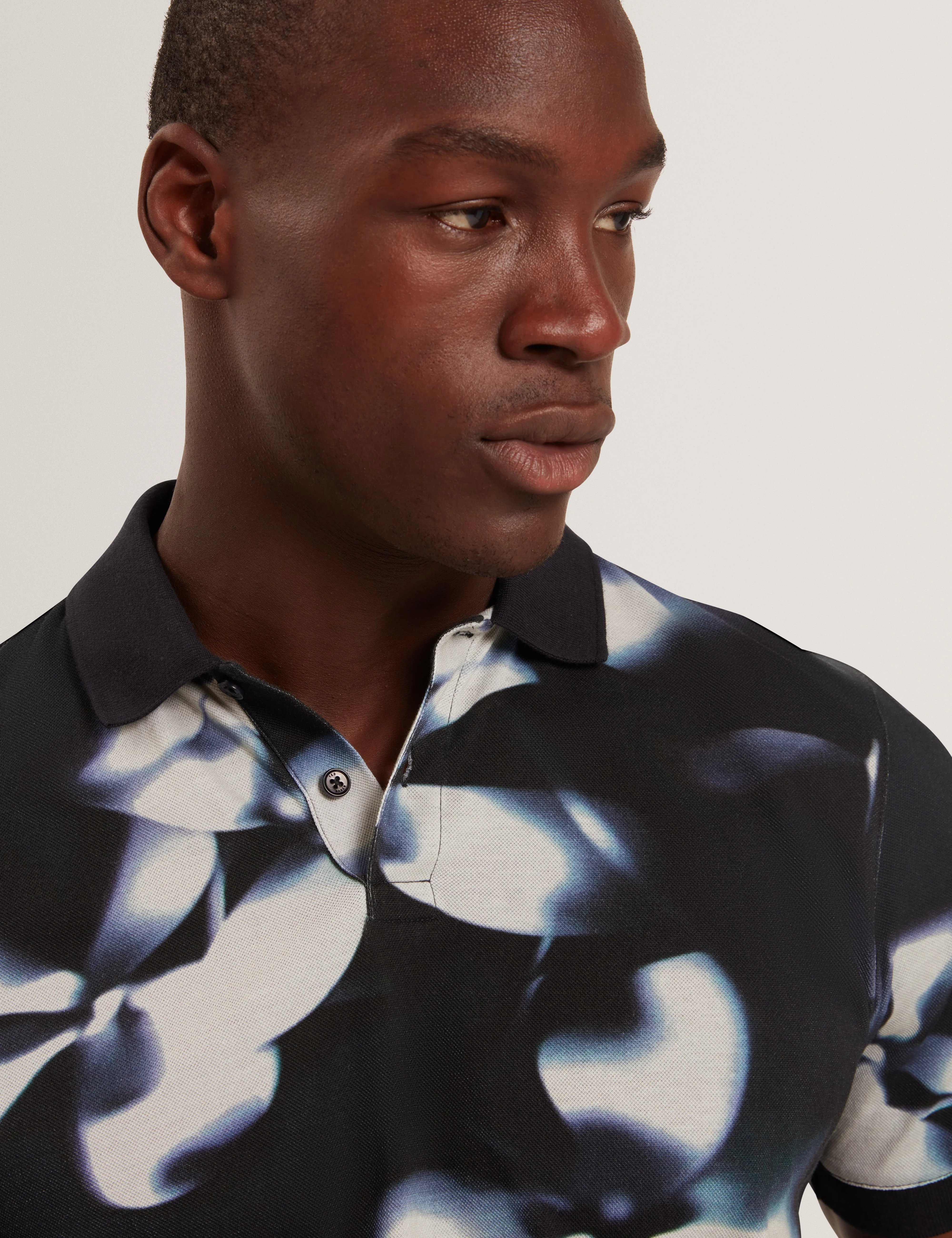 Longbri Short Sleeve Floral Print Polo Navy - Image 4