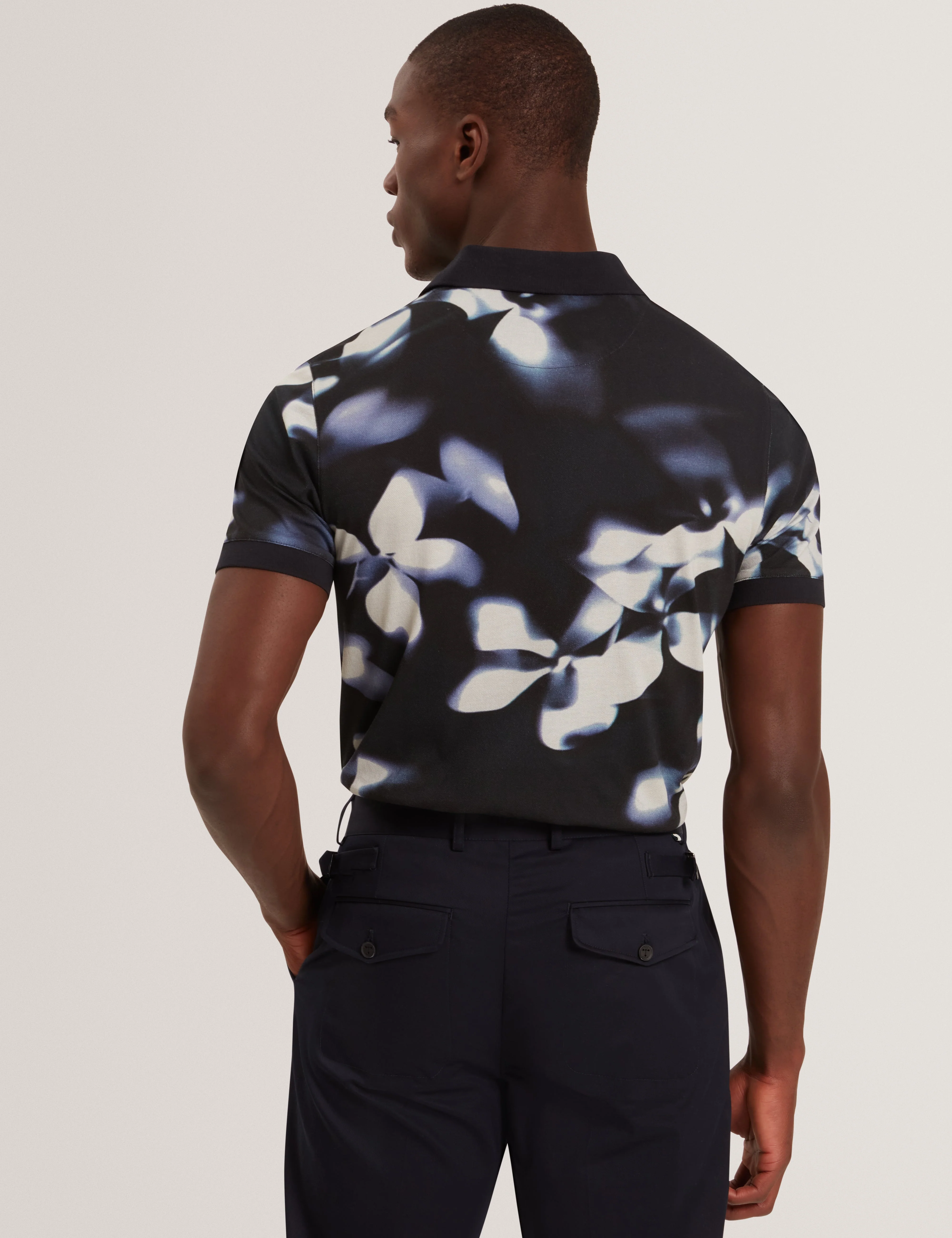 Longbri Short Sleeve Floral Print Polo Navy - Image 5