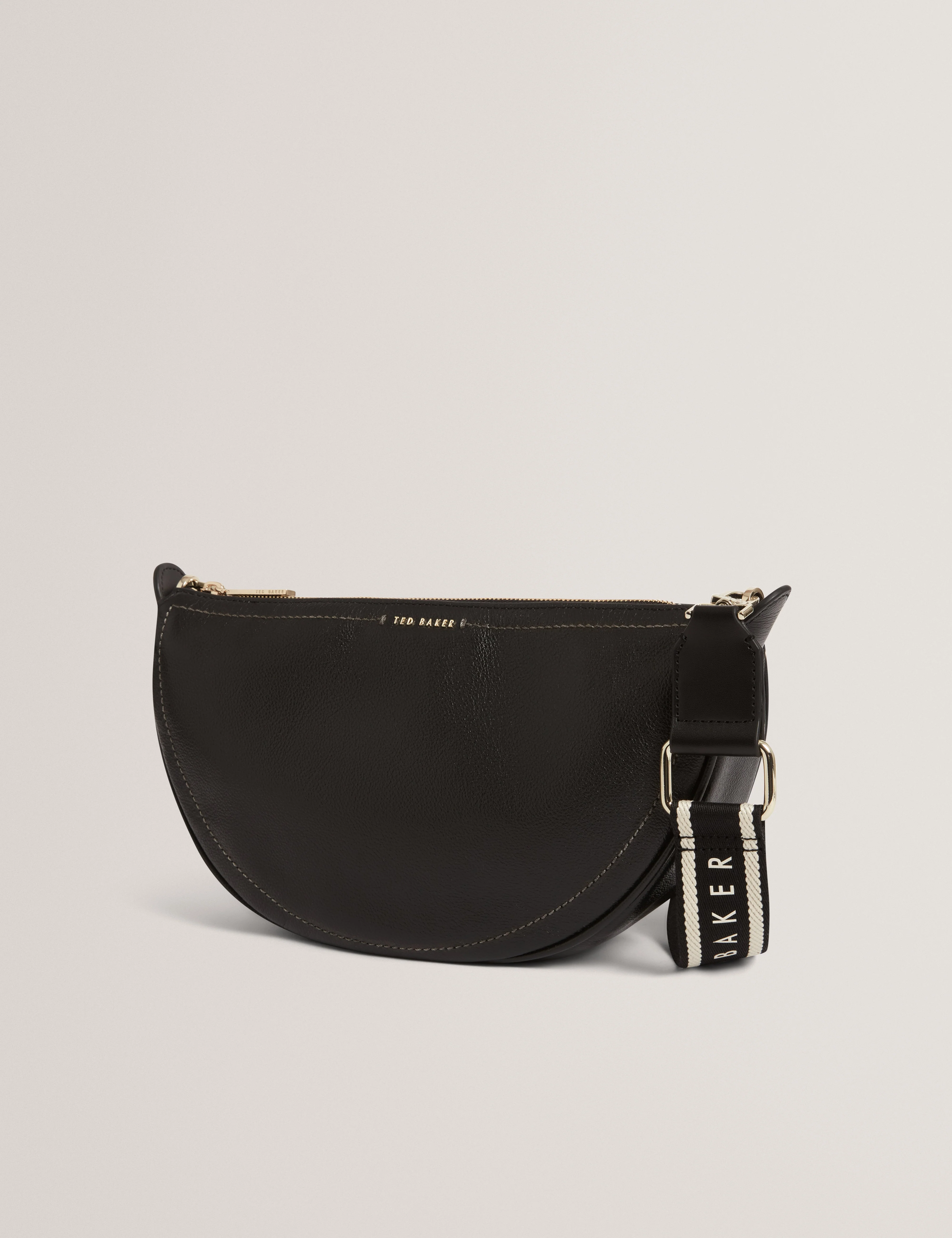Lorreen Webbing Leather Half Moon Crossbody Bag Black - Image 2
