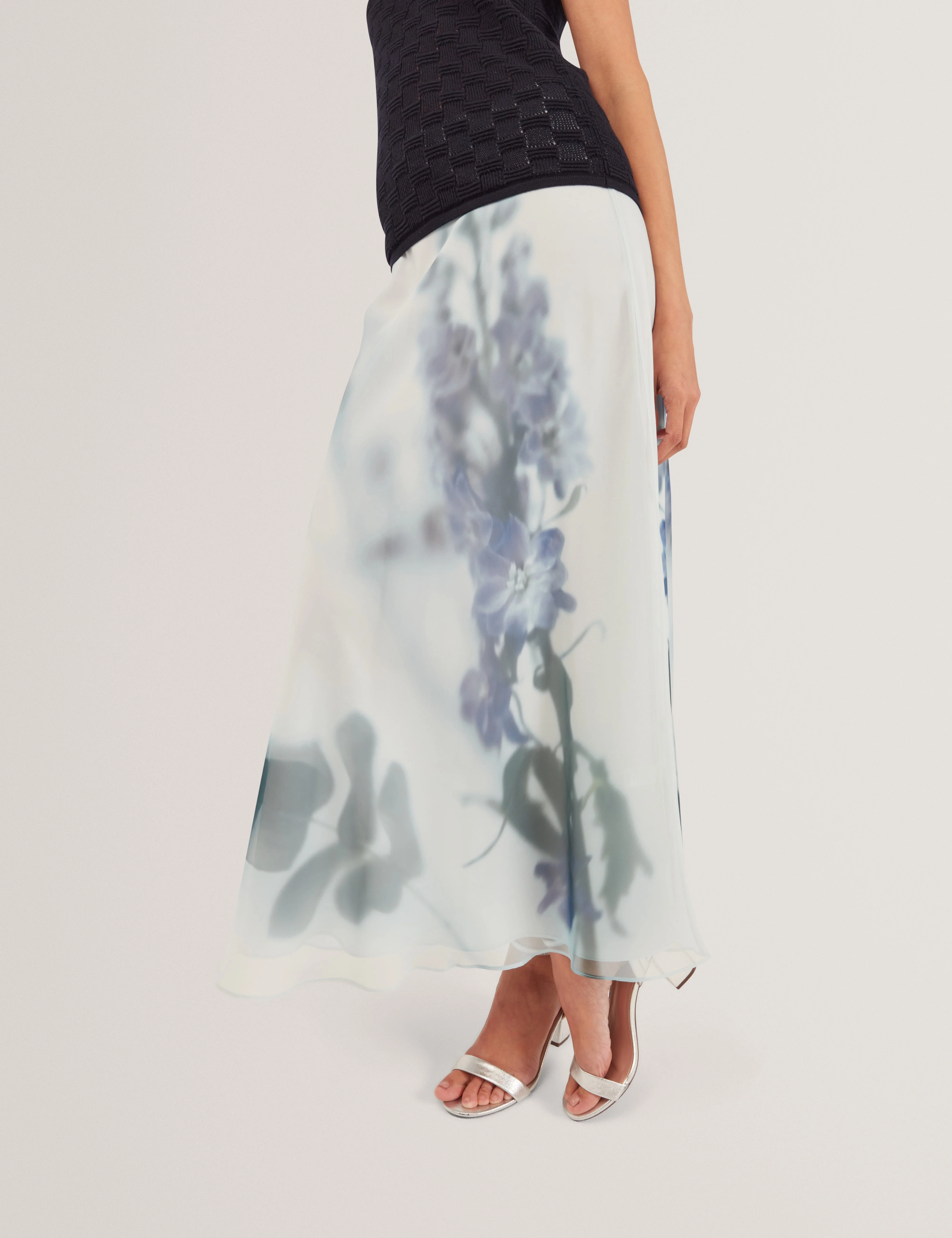 Lucania Chiffon Printed Maxi Skirt Lt-Green - Image 5