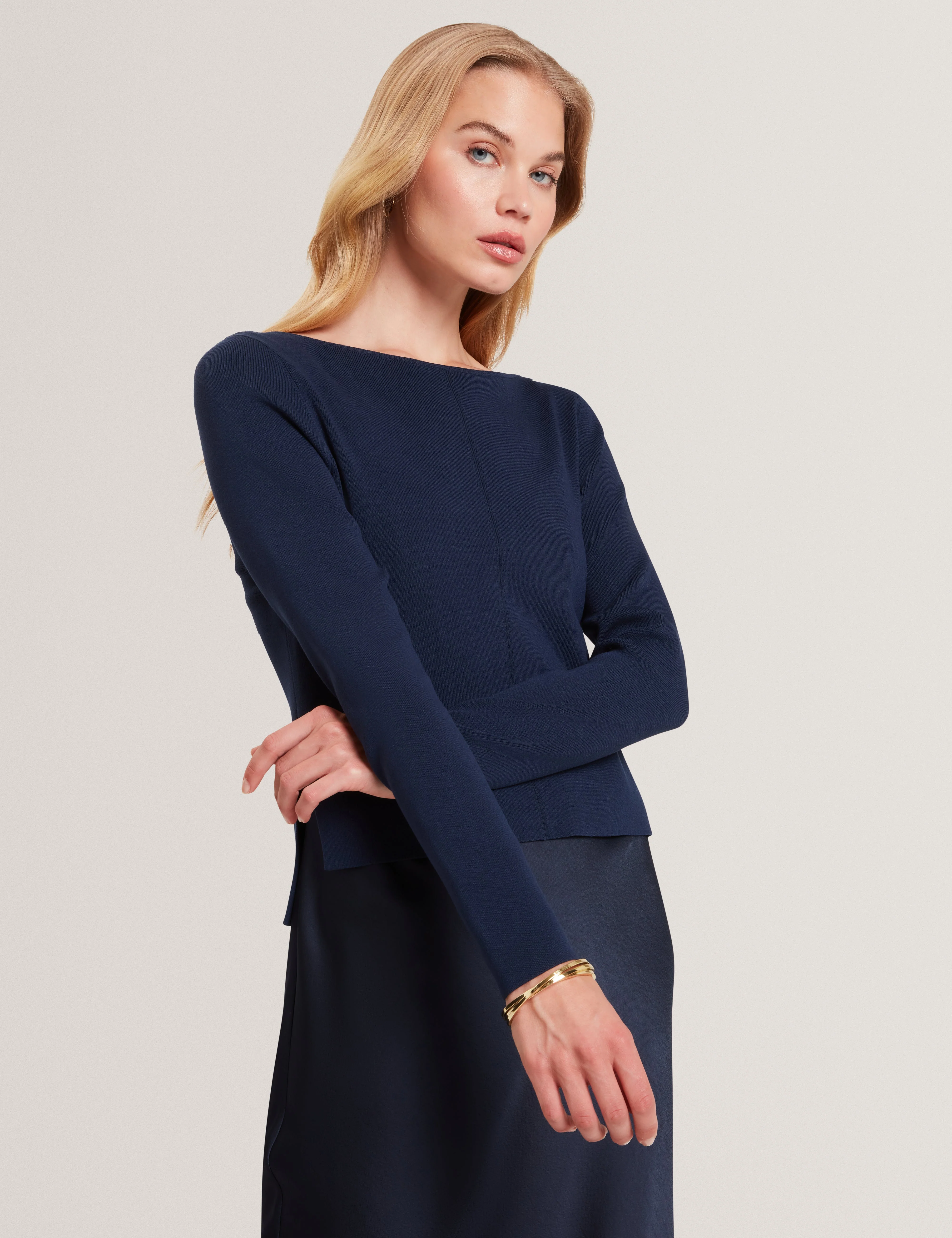 Machar 2 In 1 Knitted Top With Slip Dress Navy - Image 2