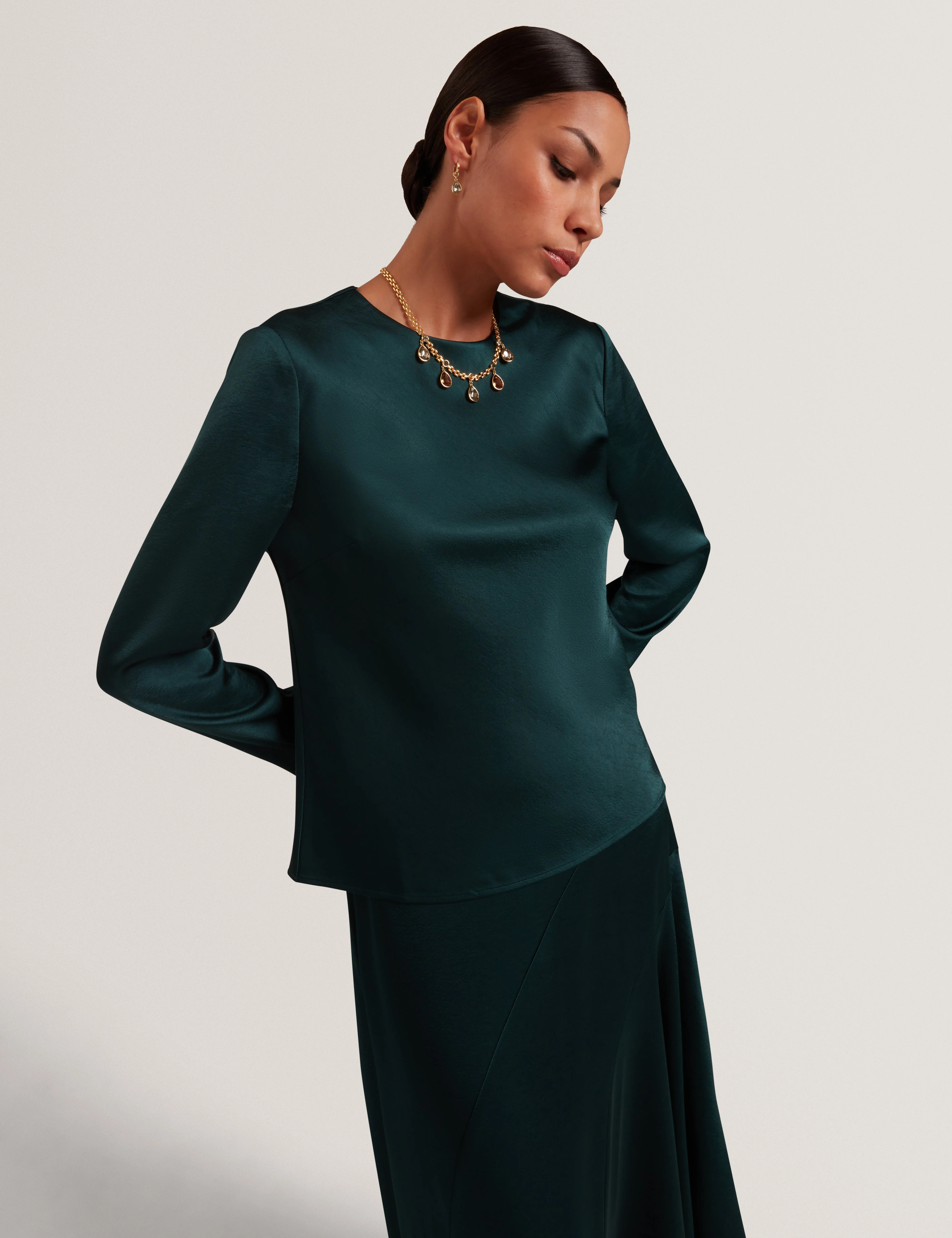 Maizyy Slit Long Sleeve Top Dk-Green - Image 3