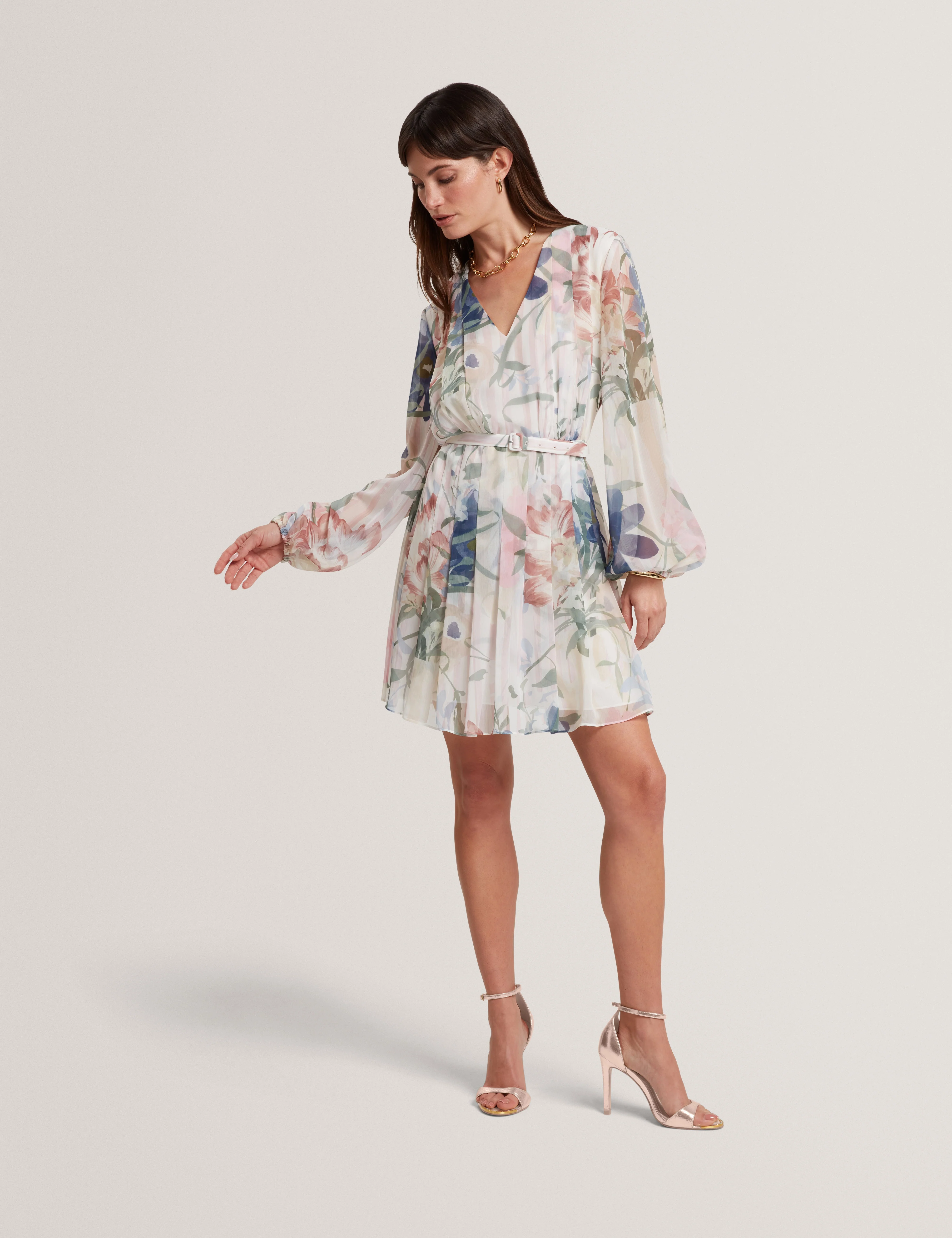 Malmia Pleated Mini Printed Dress Pink - Image 2