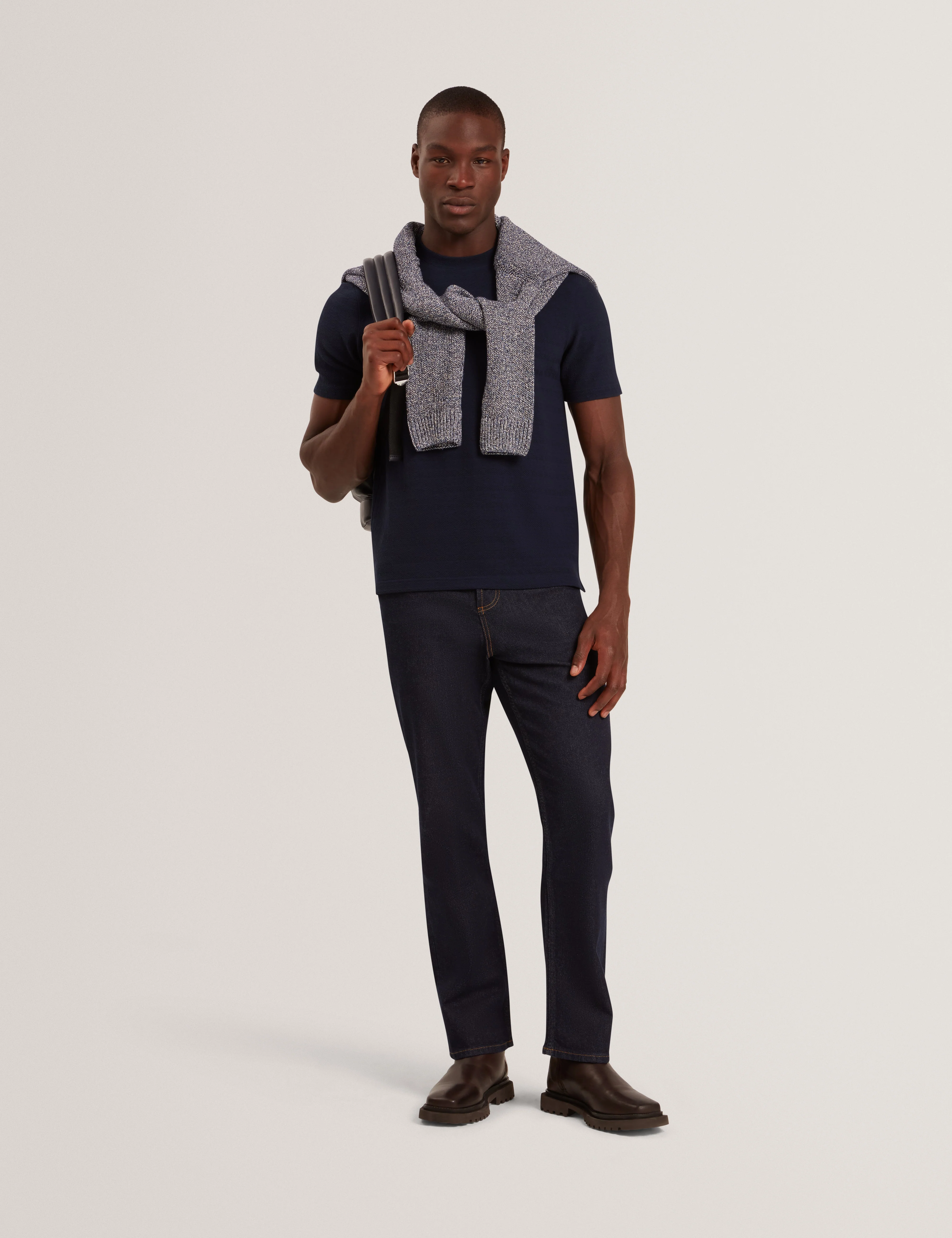 Marcen Short Sleeve Square Stitch T Shirt Navy - Image 2