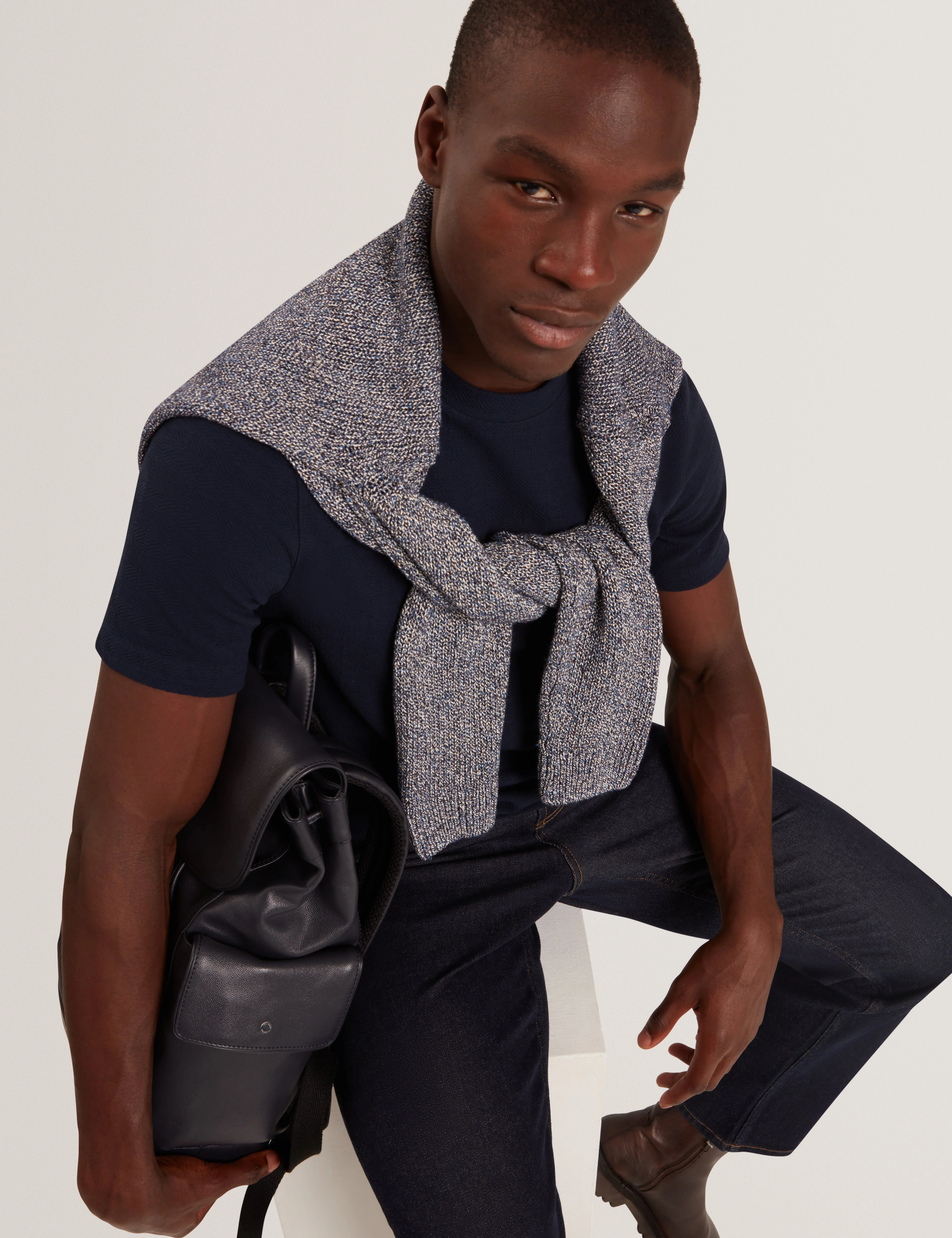 Marcen Short Sleeve Square Stitch T Shirt Navy - Image 6