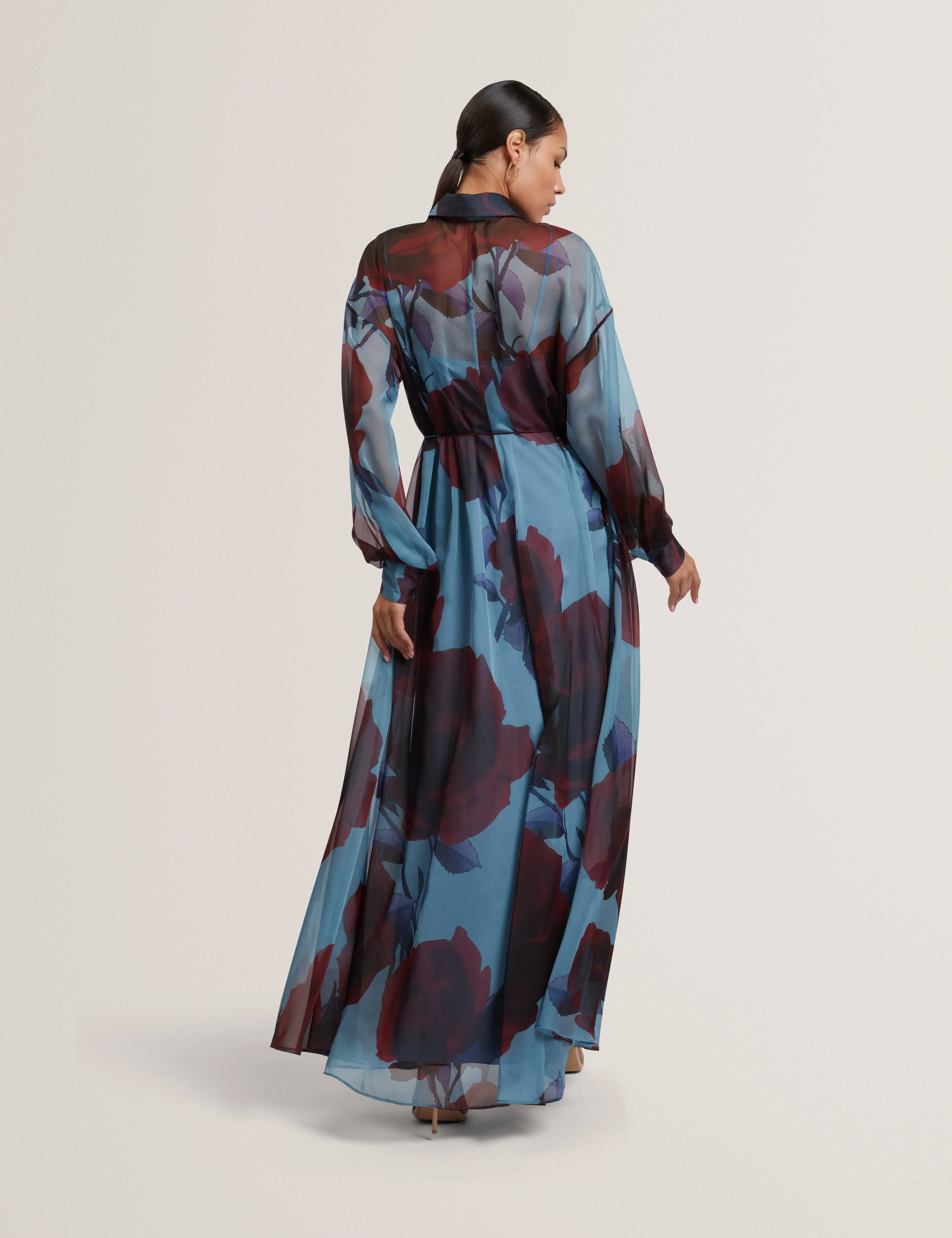 Marrnie Printed Bib Detail Maxi Shirt Dress Lt-Blue - Image 5