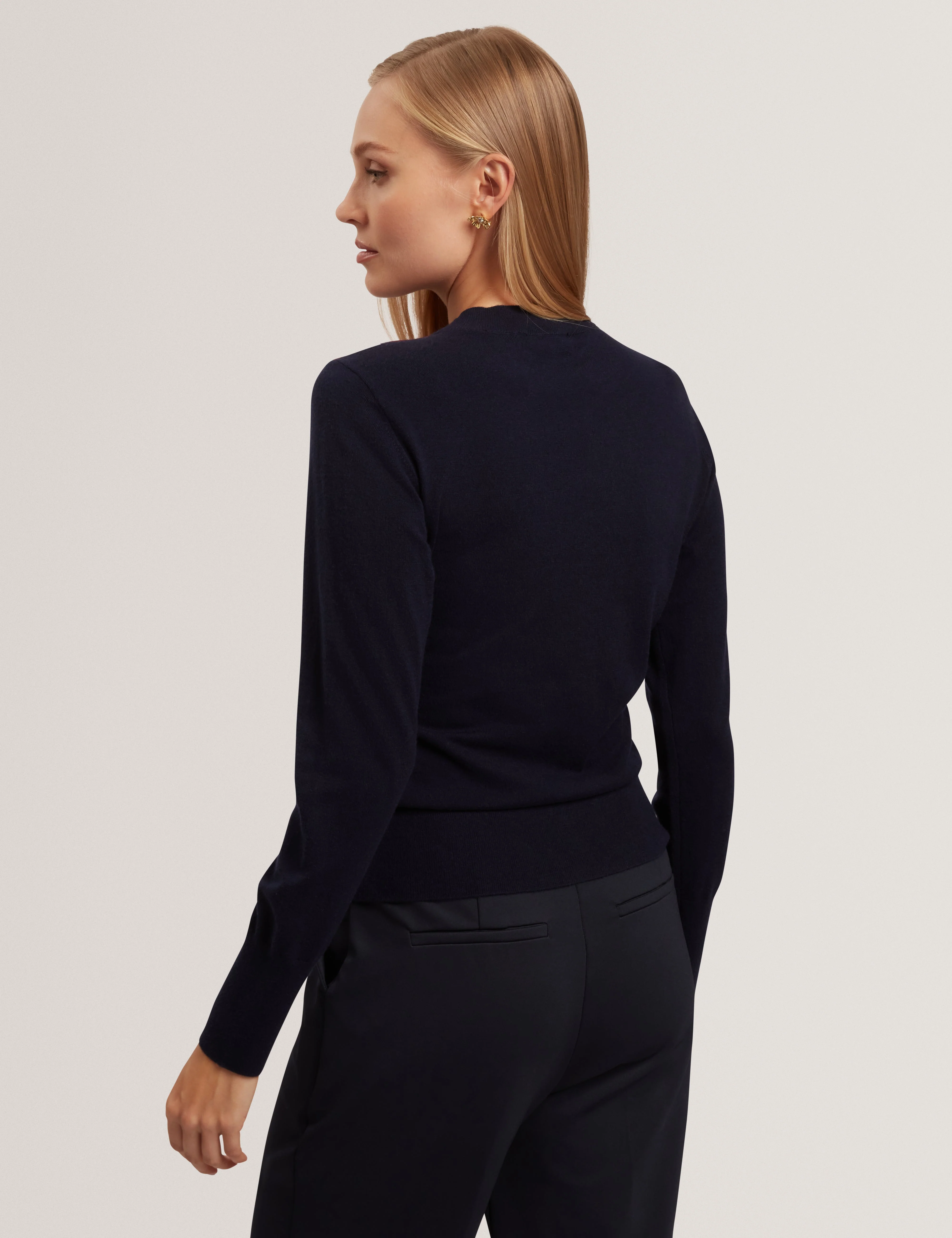 Mawie Printed Draped Front Knitted Top Navy - Image 5