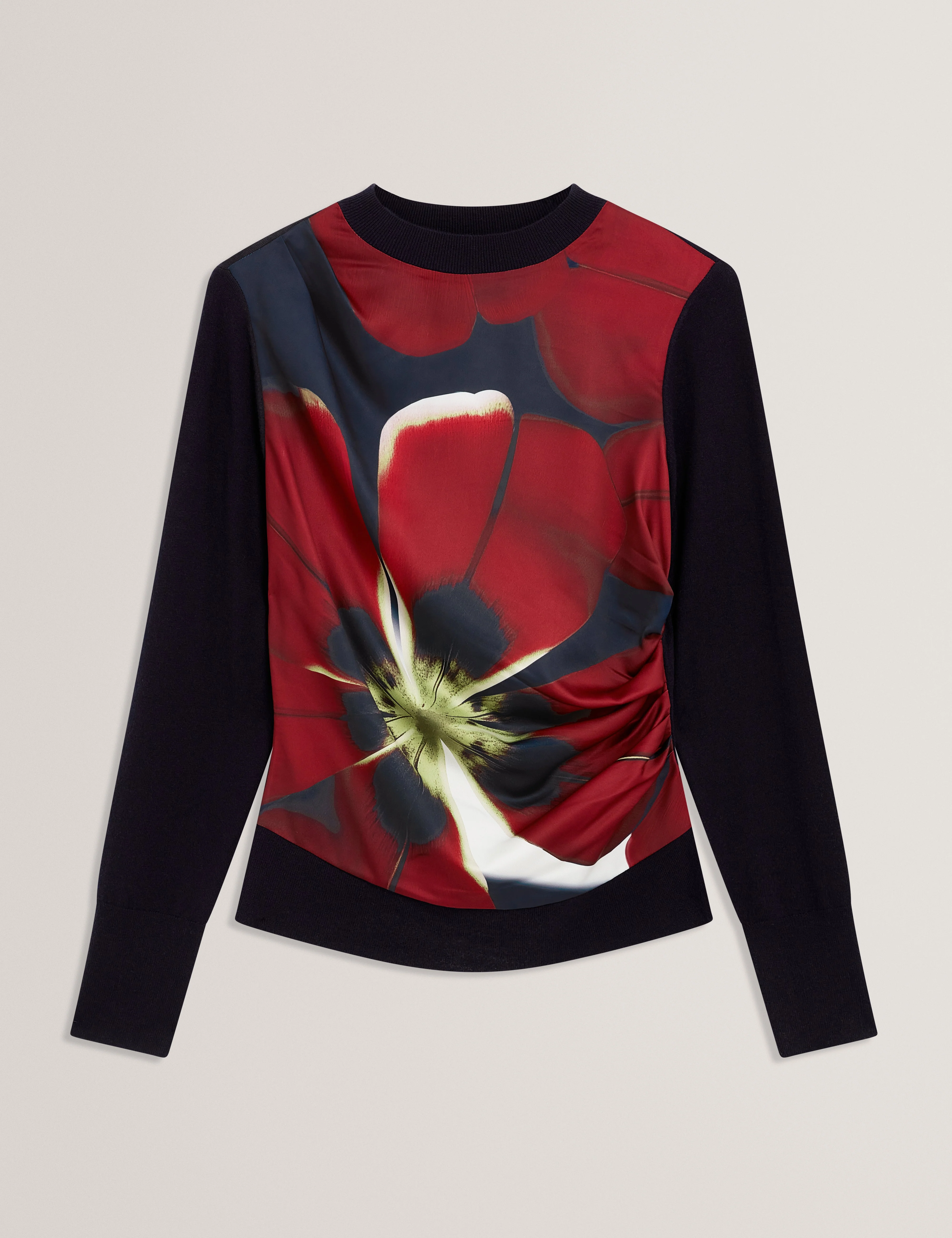 Mawie Printed Draped Front Knitted Top Navy - Image 7