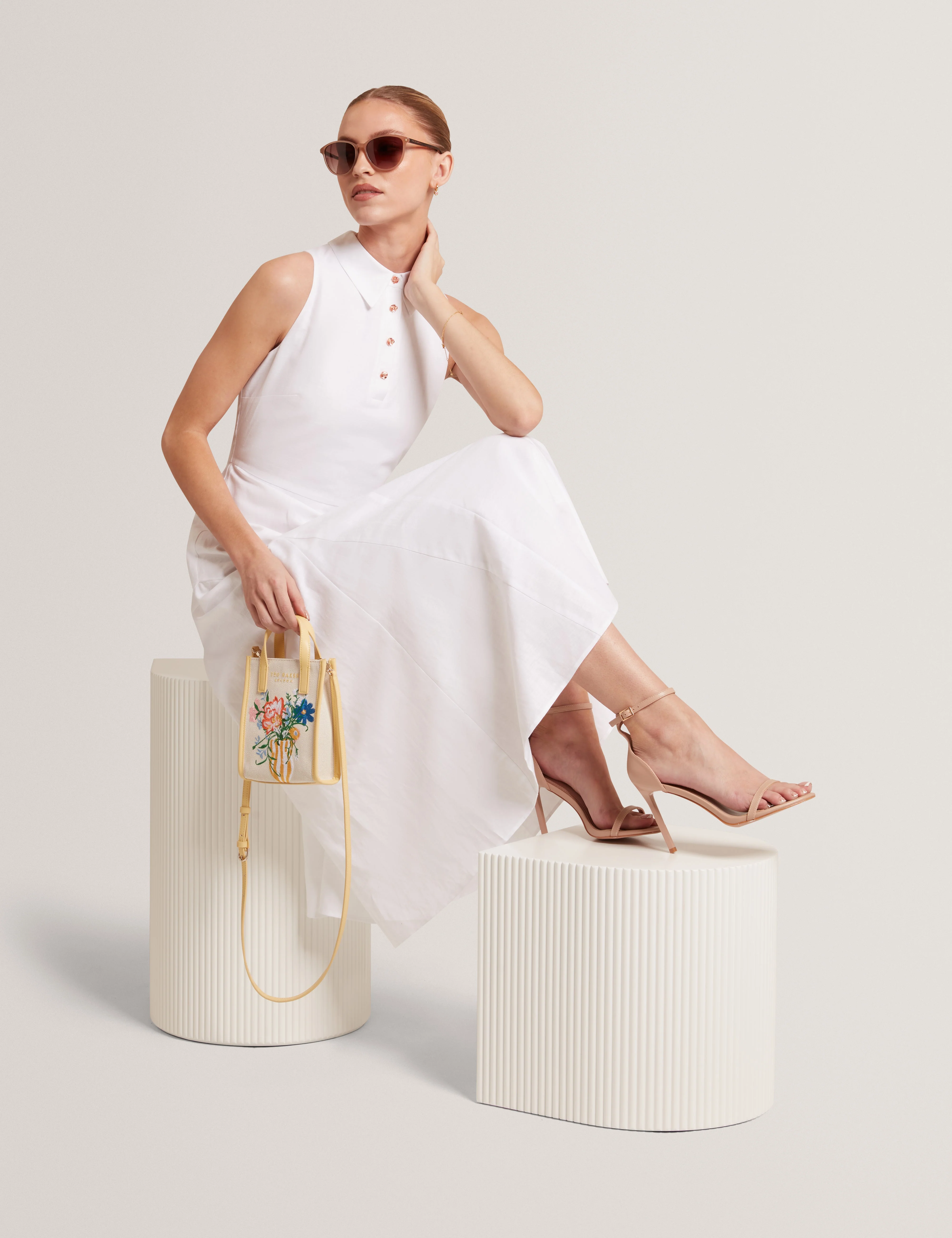 Meeha Sleeveless Midi Polo Dress Ivory - Image 6