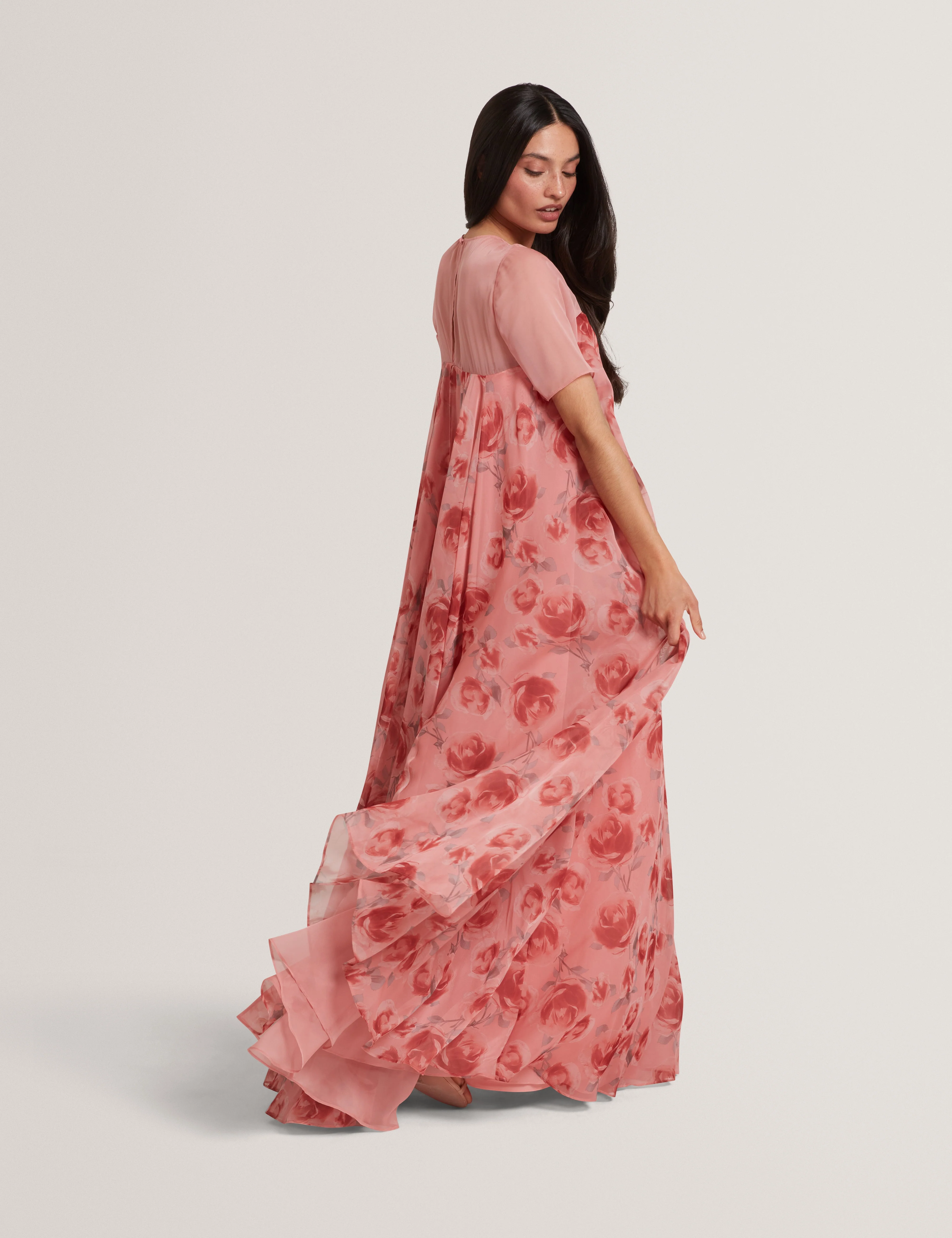 Meeza Printed Sheer Cap Sleeve Maxi Dress Coral - Image 5