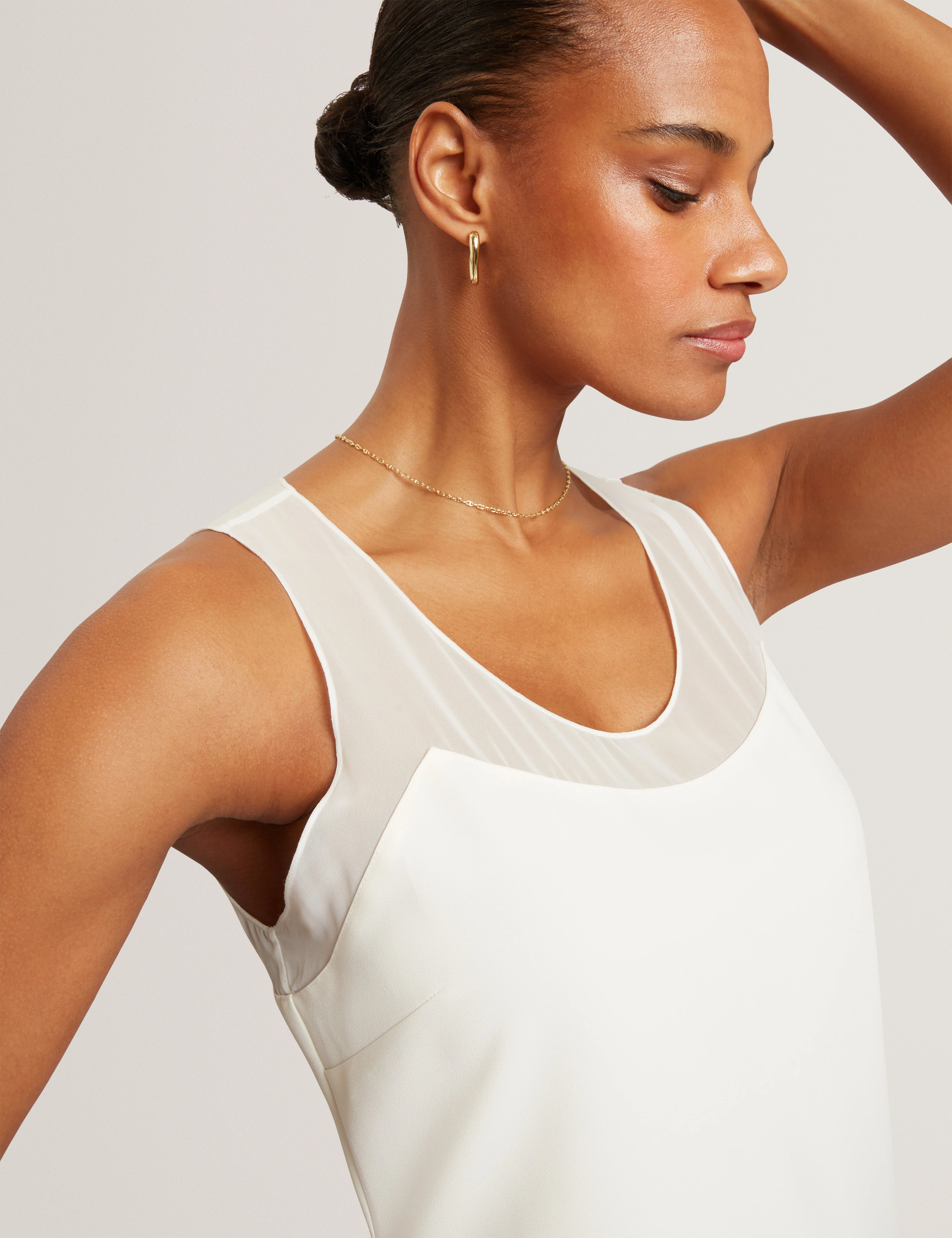 Mephora Sleeveless Midi Dress With Panel Detail Ivory - Image 4