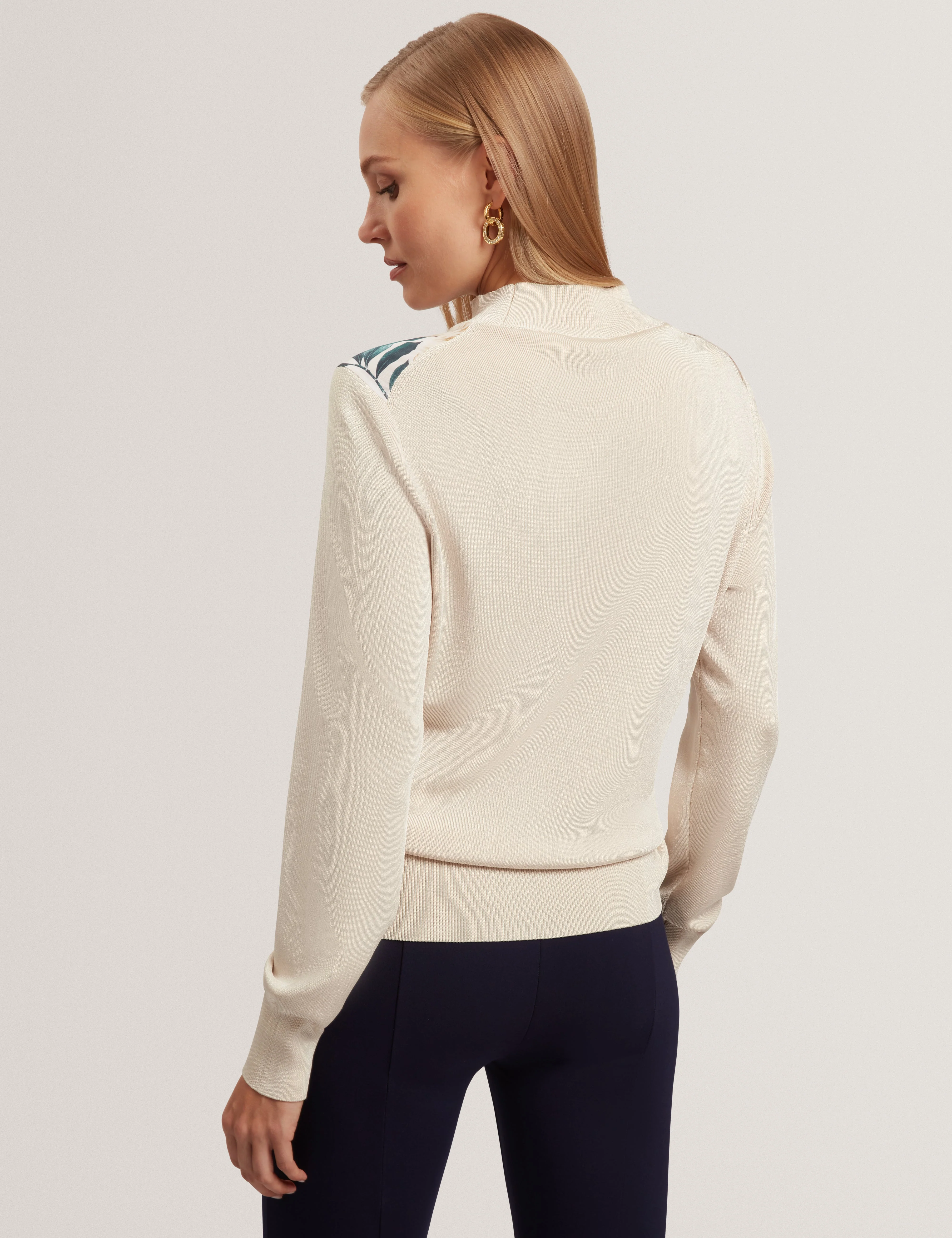 Merrni Printed Woven Front Knit Top Ivory - Image 5
