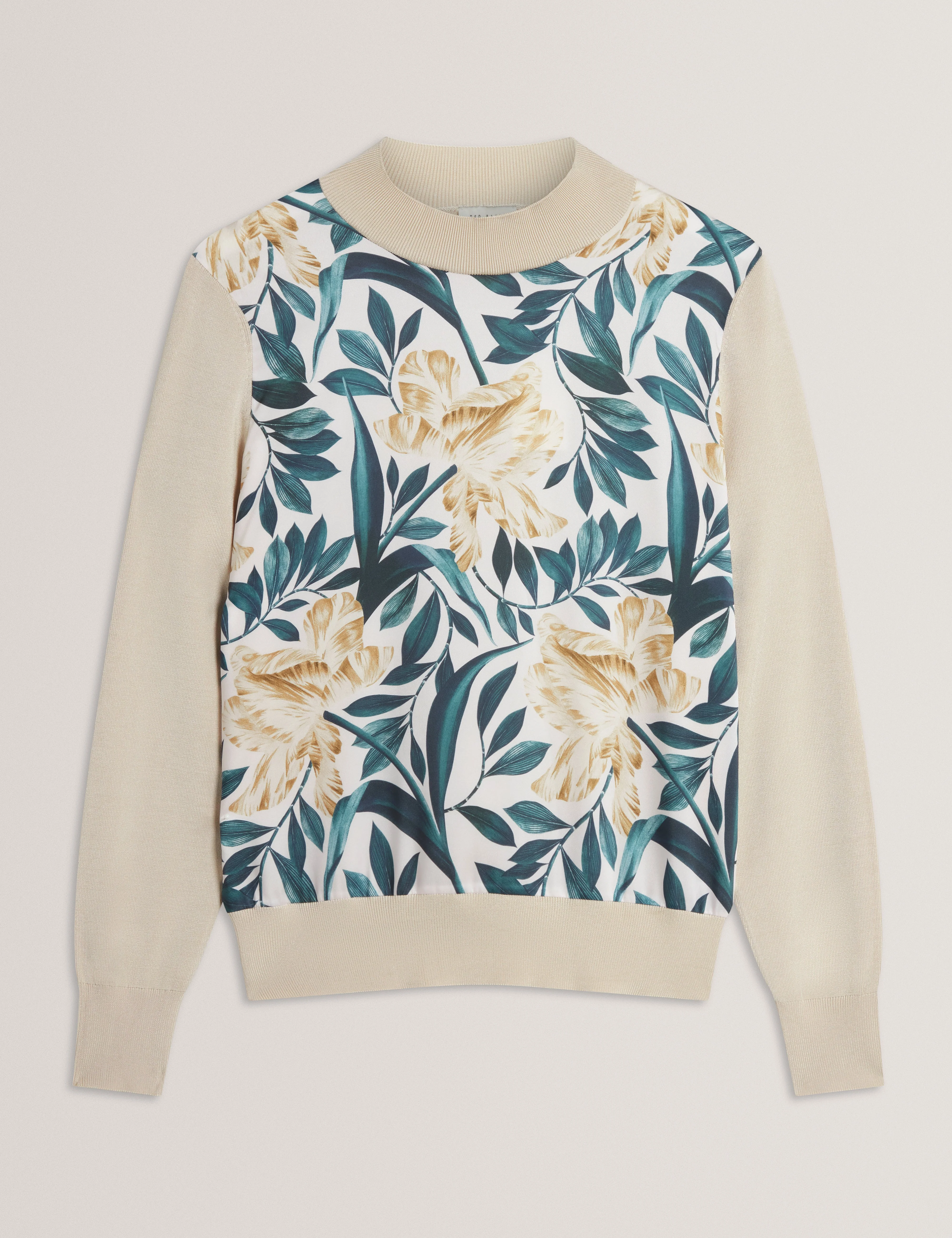 Merrni Printed Woven Front Knit Top Ivory - Image 7