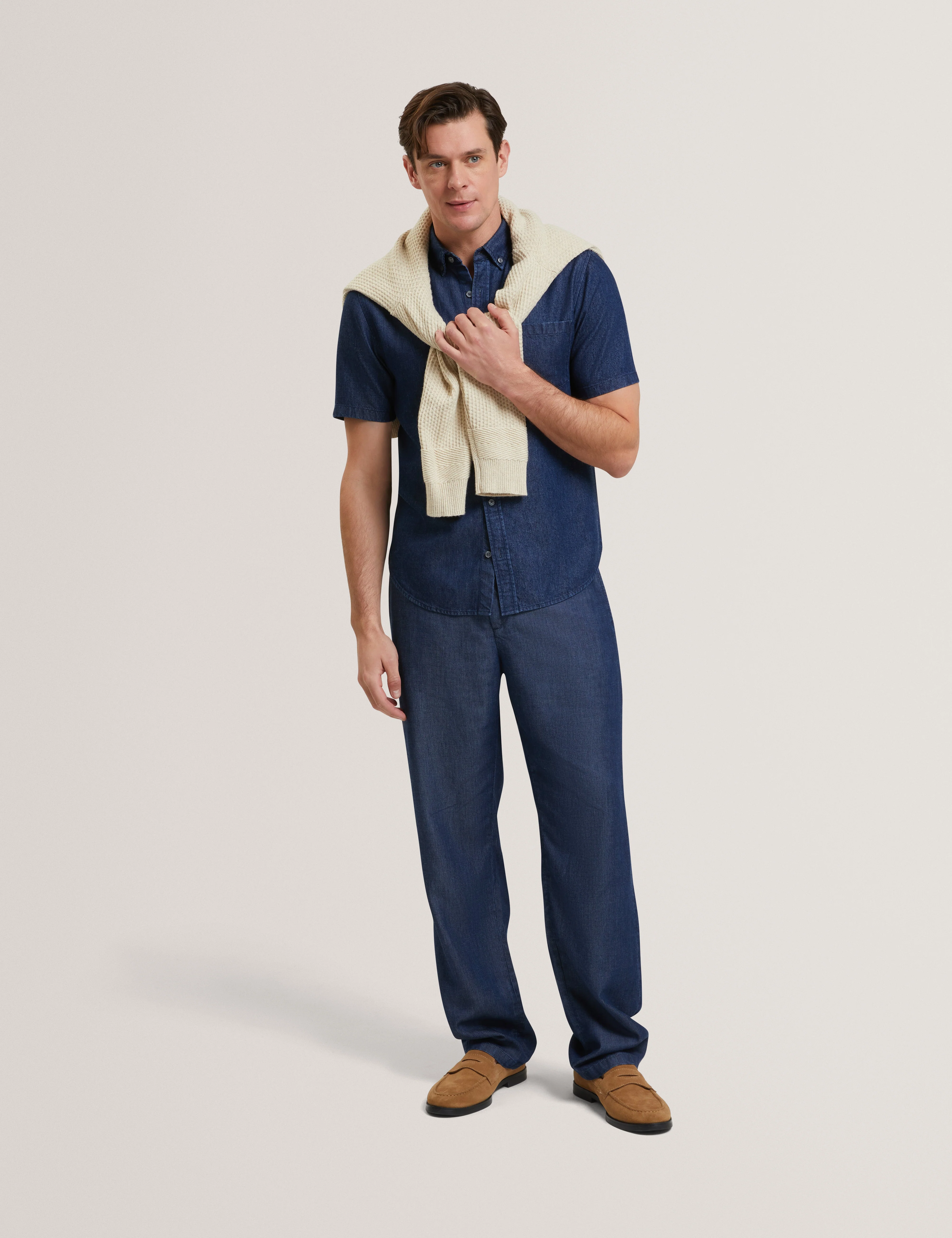 Mirek Short Sleeve Regular Tencel Chambray Shirt Navy-Blue - Image 3